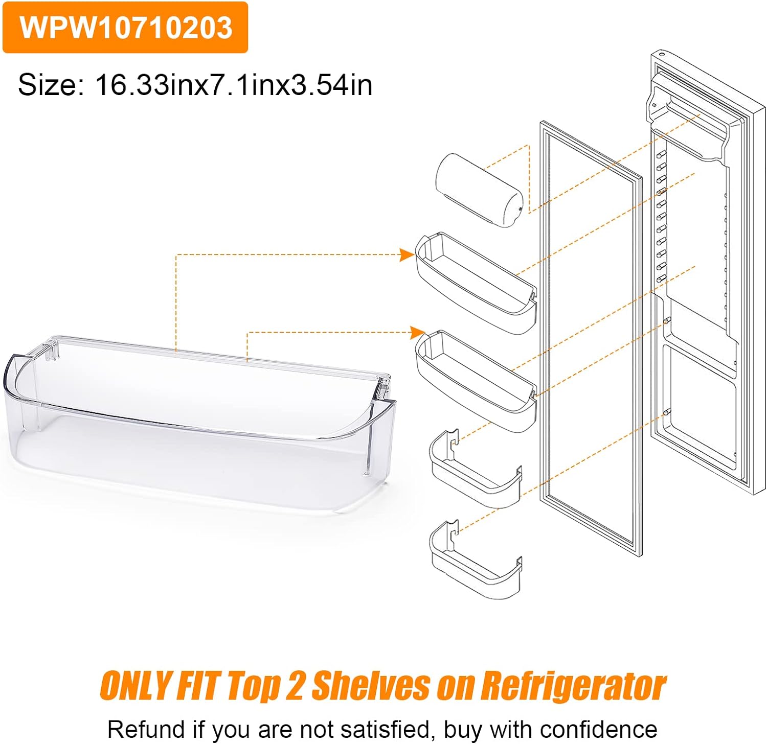Estante para puerta de refrigerador WPW10710203 compatible con Whirlpool W10710203 W10463668 W10451871 (paquete de 2)