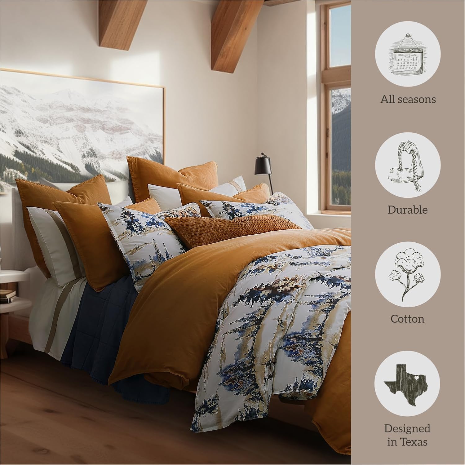 Paseo Road by HiEnd Accents  Juego de edredón de 3 piezas con fundas de almohada, juego de edredón de bosque súper King, juegos de edredón de pinos,