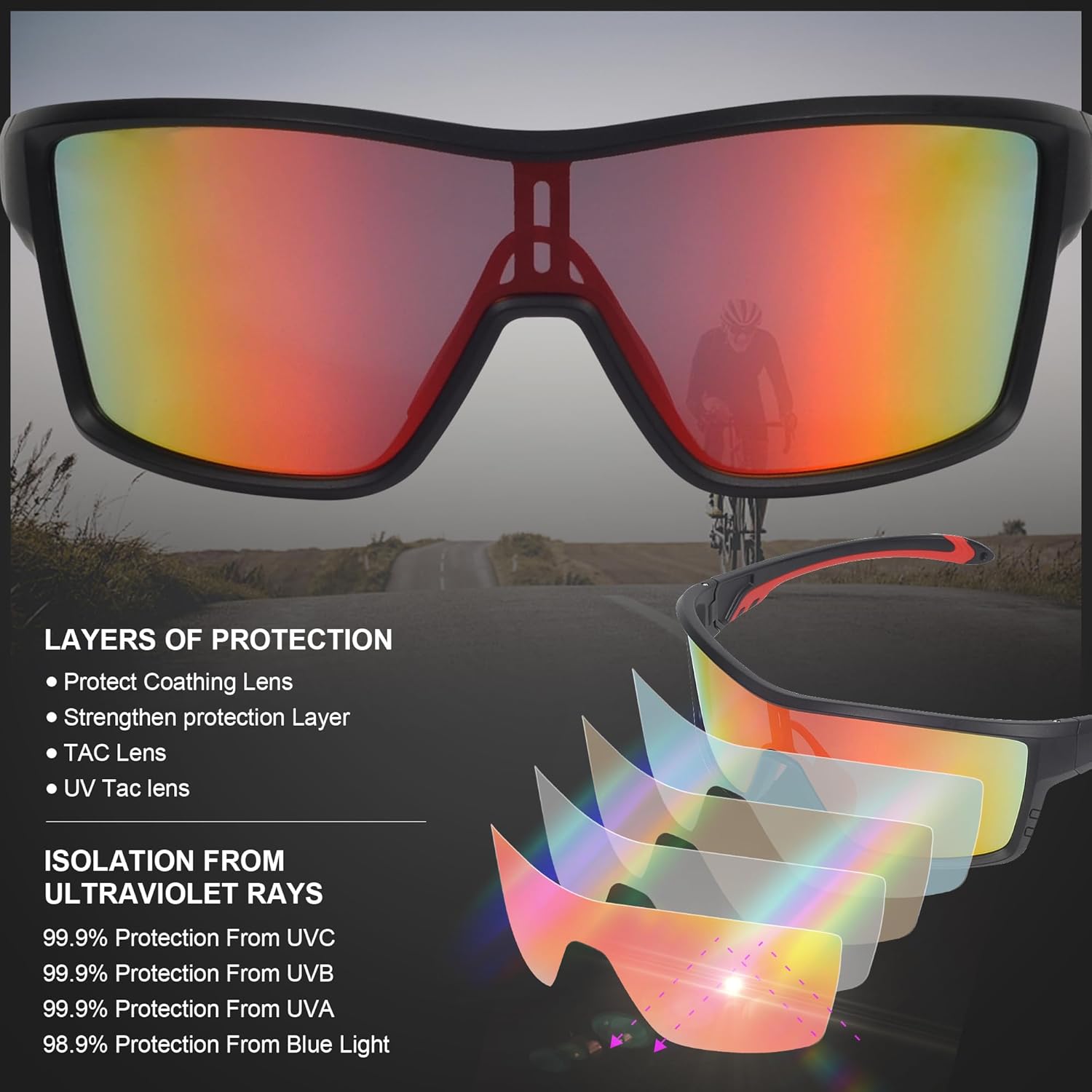OYS VISION Gafas de sol de ciclismo para hombres y mujeres, deportes al aire libre, correr, ciclismo, pesca, conducción