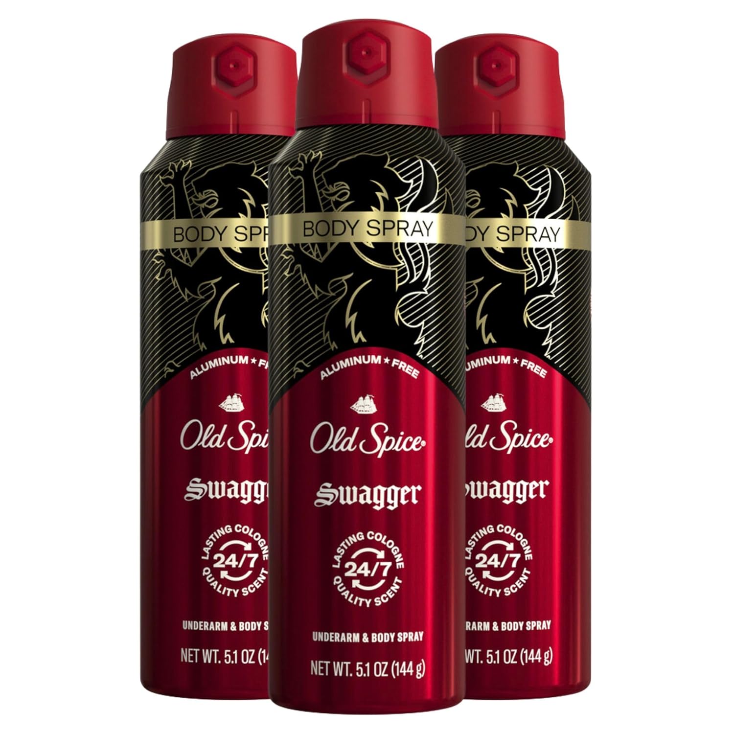 Old Spice Desodorante sin aluminio para hombre, espray corporal seco, Swagger, protección contra olores 247, 5.1 onzas (paquete de 3)