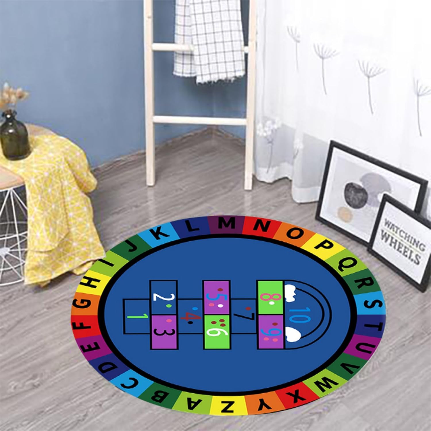 Alfombra redonda para sala de juegos para niños, 3 pies, con letras coloridas del número ABC, alfombra de preescolar para guardería, aula, alfombra