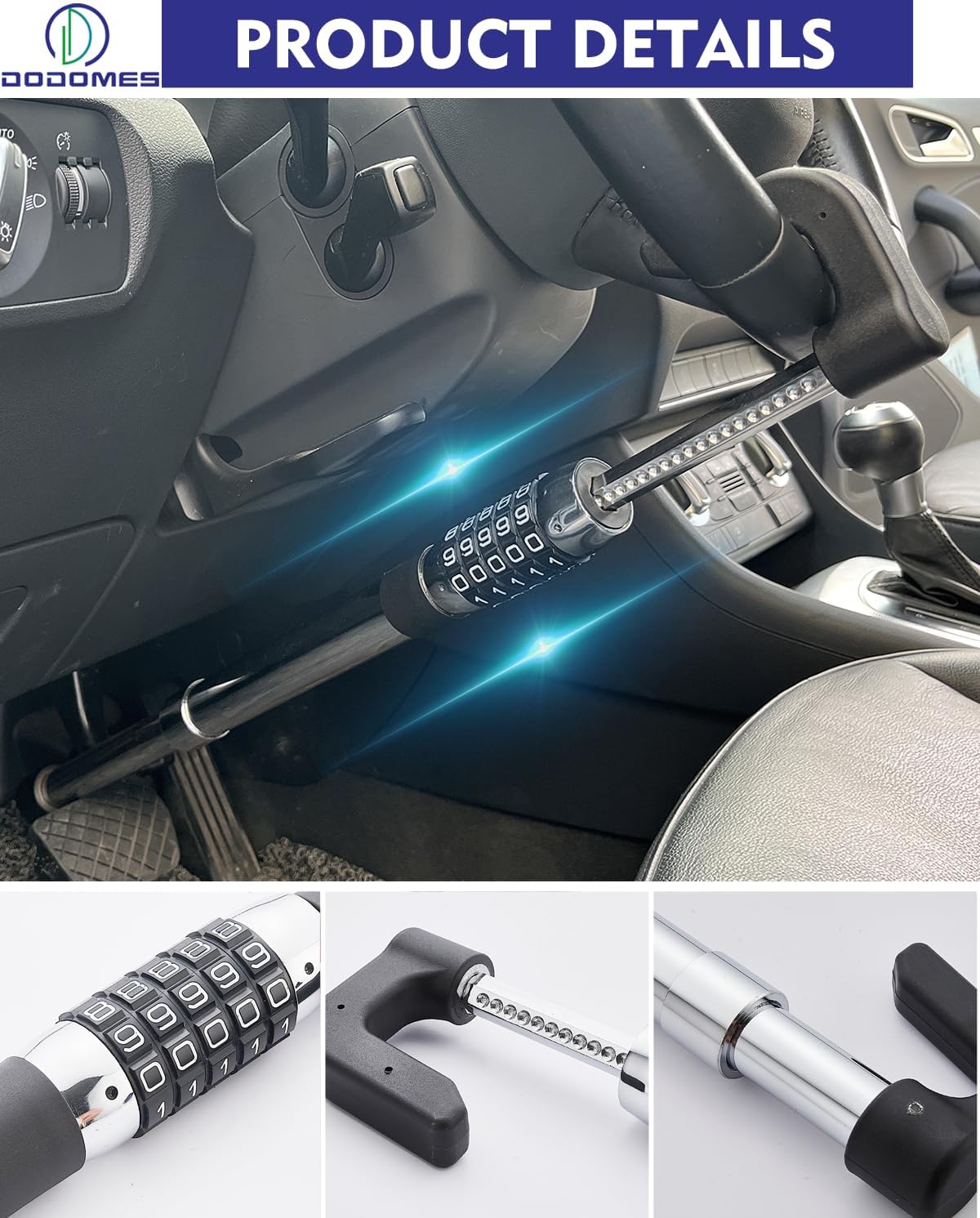 Cerradura de volante antirrobo para automóvil, contraseña retráctil sin llave, combinación de 5 códigos, cerraduras de freno para volante de coche,