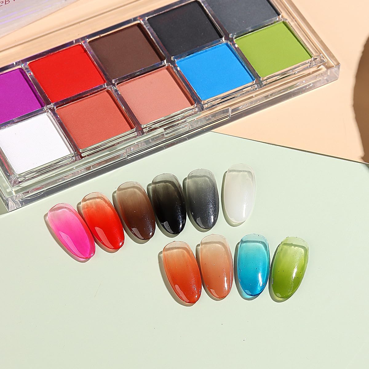 Juego de polvo de uñas de fósforo de neón sólido, 10 colores, pigmento iridiscente fluorescente iridiscente, kit de polvo con purpurina para esmalte