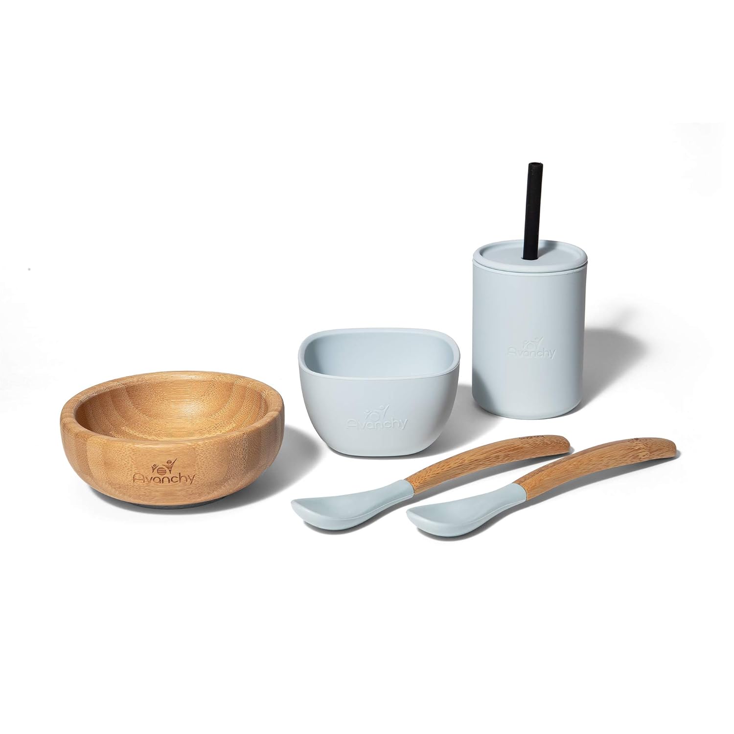 Avanchy Bamboo La Petite Family Collections Set de regalo verde  Incluye mini cuenco de bambú, cuenco de silicona, taza de silicona y cucharas de