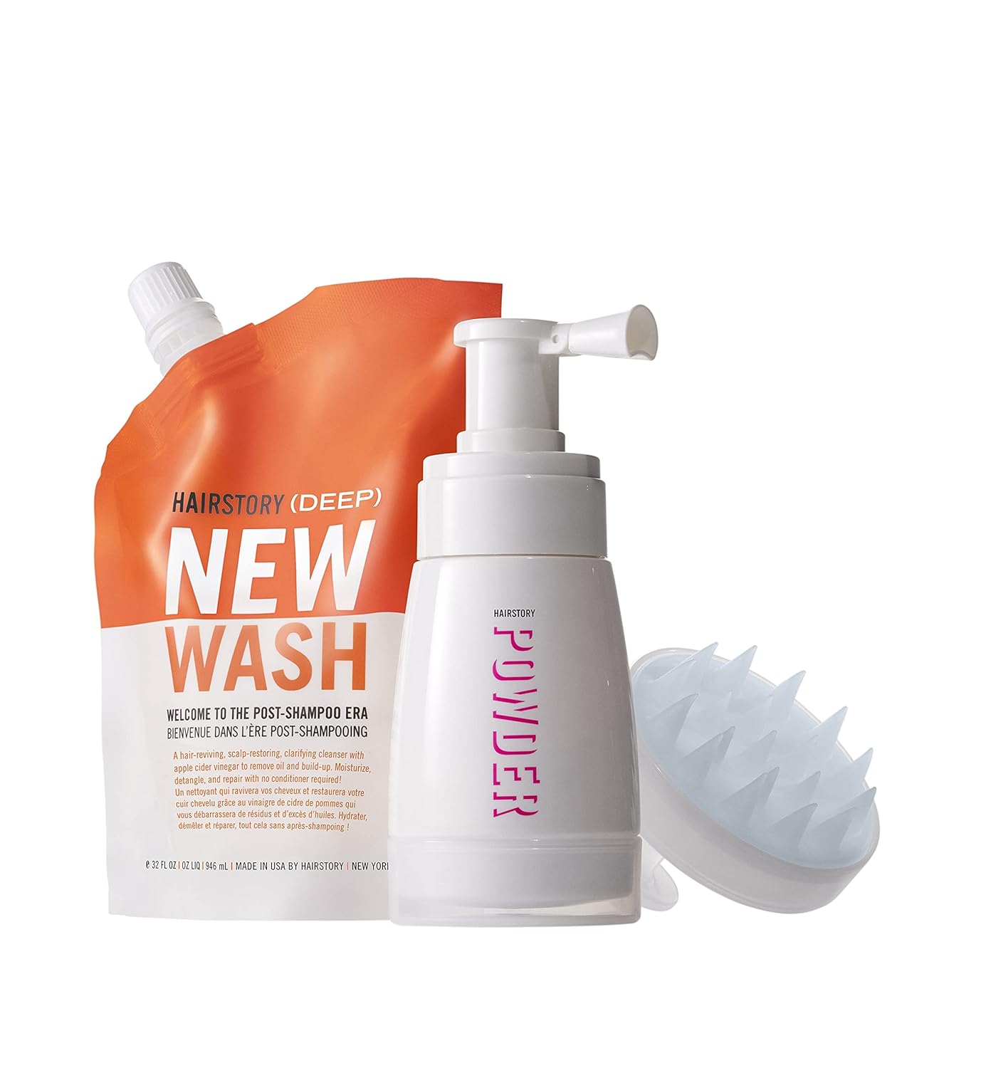 Hairstory Kit de actualización para cabello graso  Crema limpiadora profunda de lavado nuevo de 8 onzas + cepillo para cuero cabelludo + champú seco