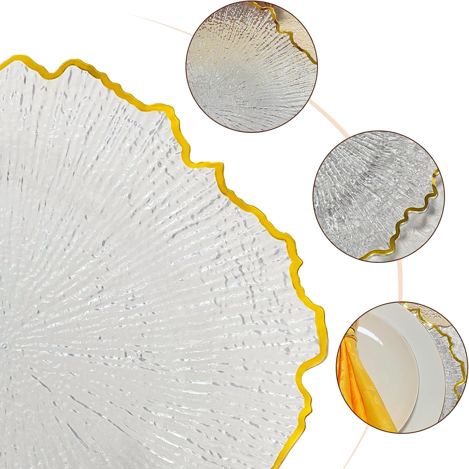 DaCakeWS Platos de carga de arrecife de borde dorado acrílico, 10 unidades, platos de plástico floral de 13 pulgadas para boda para cena (10,