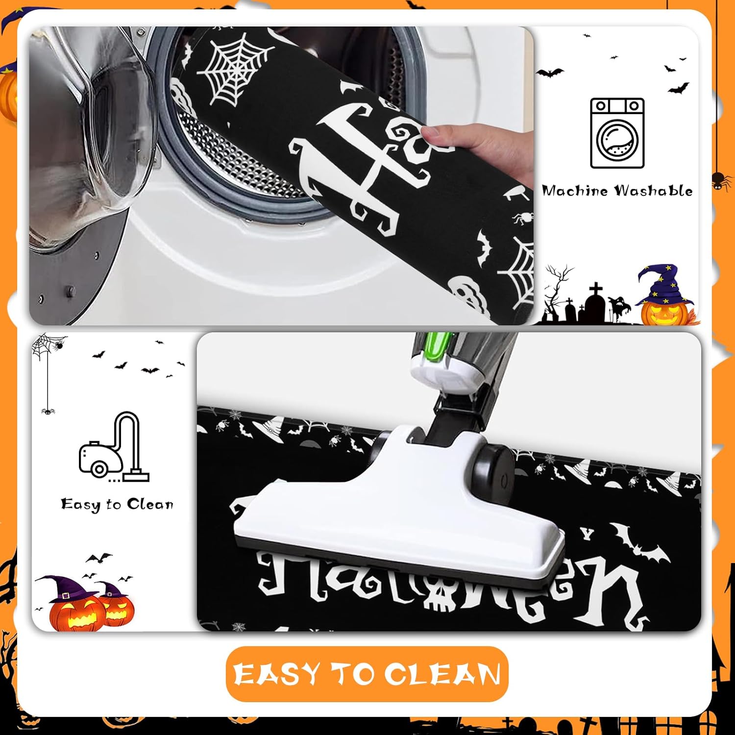 Yinhua Tapetes de cocina de Halloween para el piso, tapetes de cocina negros lavables, tapetes de cocina de gatos negros, juego de 2 alfombras y