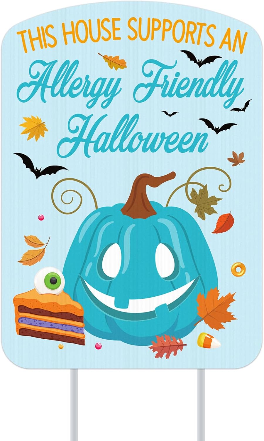 WhatSign Letreros de Halloween para patio, aptos para alérgicos, decoraciones de Halloween para exteriores, diseño de calabaza verde azulado, con