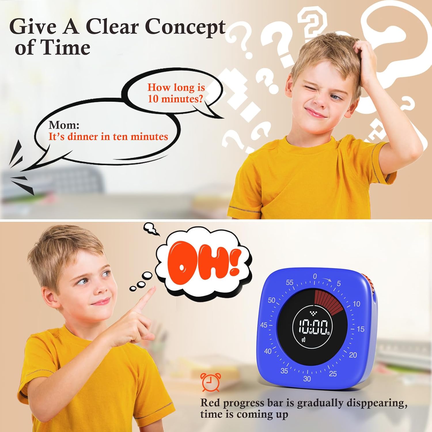 Shintrend Temporizador visual para niños recargable temporizador digital de cuenta regresiva de 60 minutos, temporizadores silenciosos para escuela,