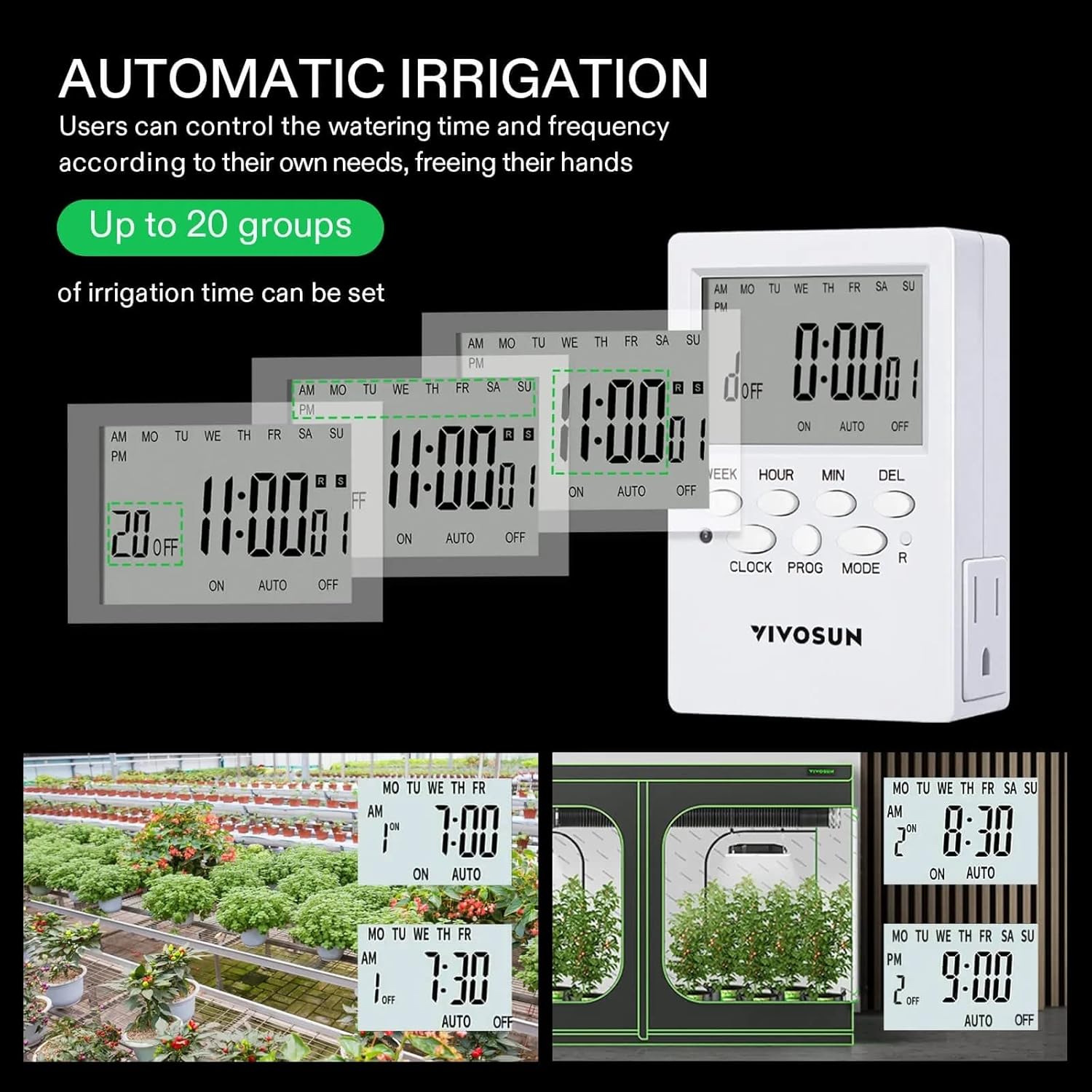 VIVOSUN Kits de riego por goteo automático profesional, salida de 15 W, kit de cultivo profesional todo en uno, incluye bomba, temporizador y