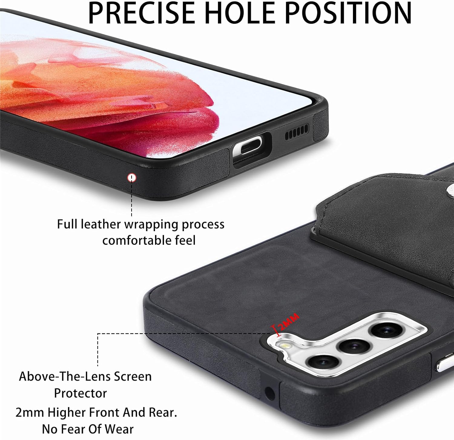Asuwish Funda tipo cartera compatible con Samsung Galaxy S21 FE 5G y protector de pantalla de vidrio templado, soporte para tarjetas, soporte