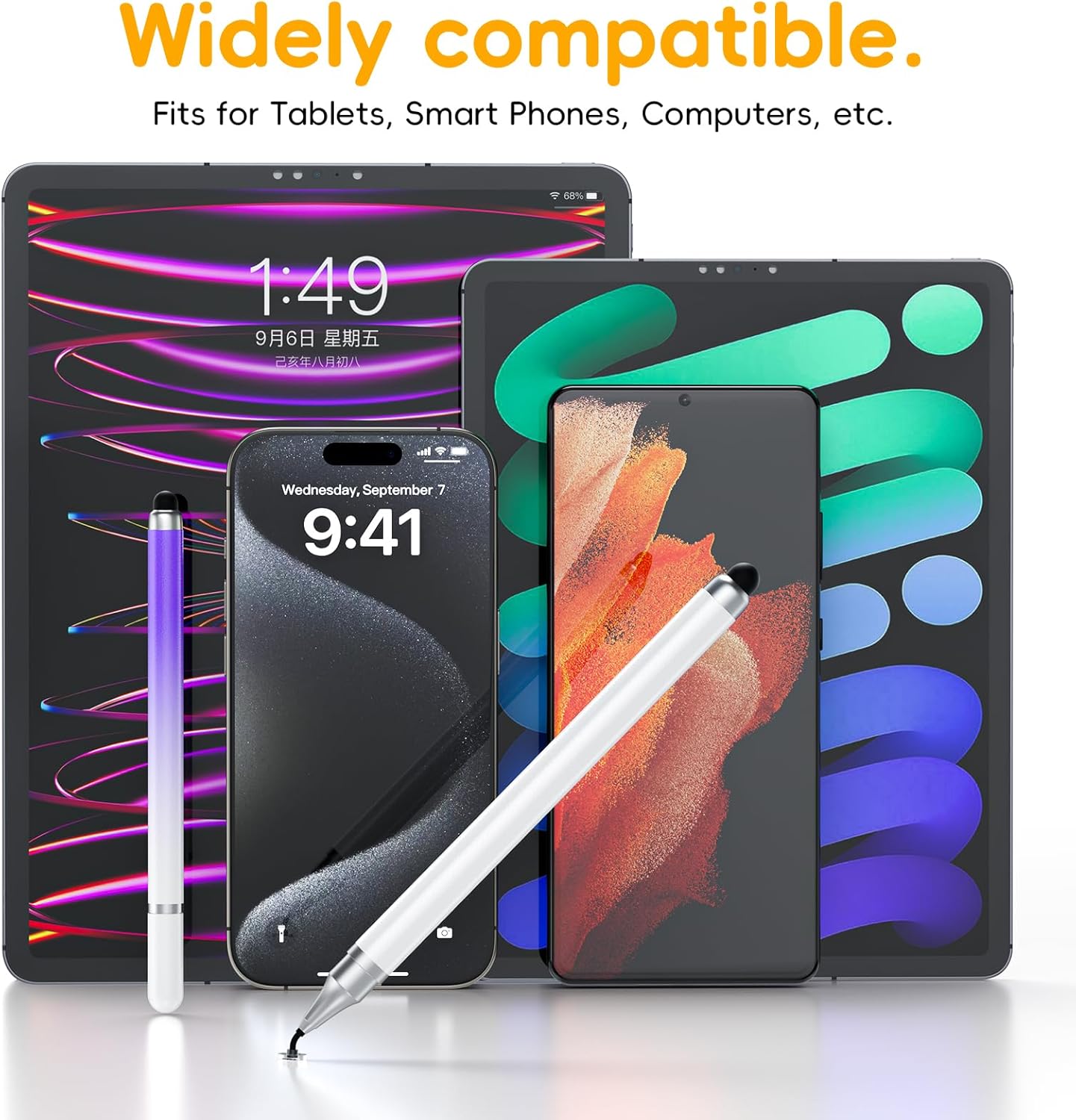 8 lápices capacitivos universales 2 en 1 para pantallas táctiles, punta de disco de alta precisión y sensibilidad, lápices capacitivos de color