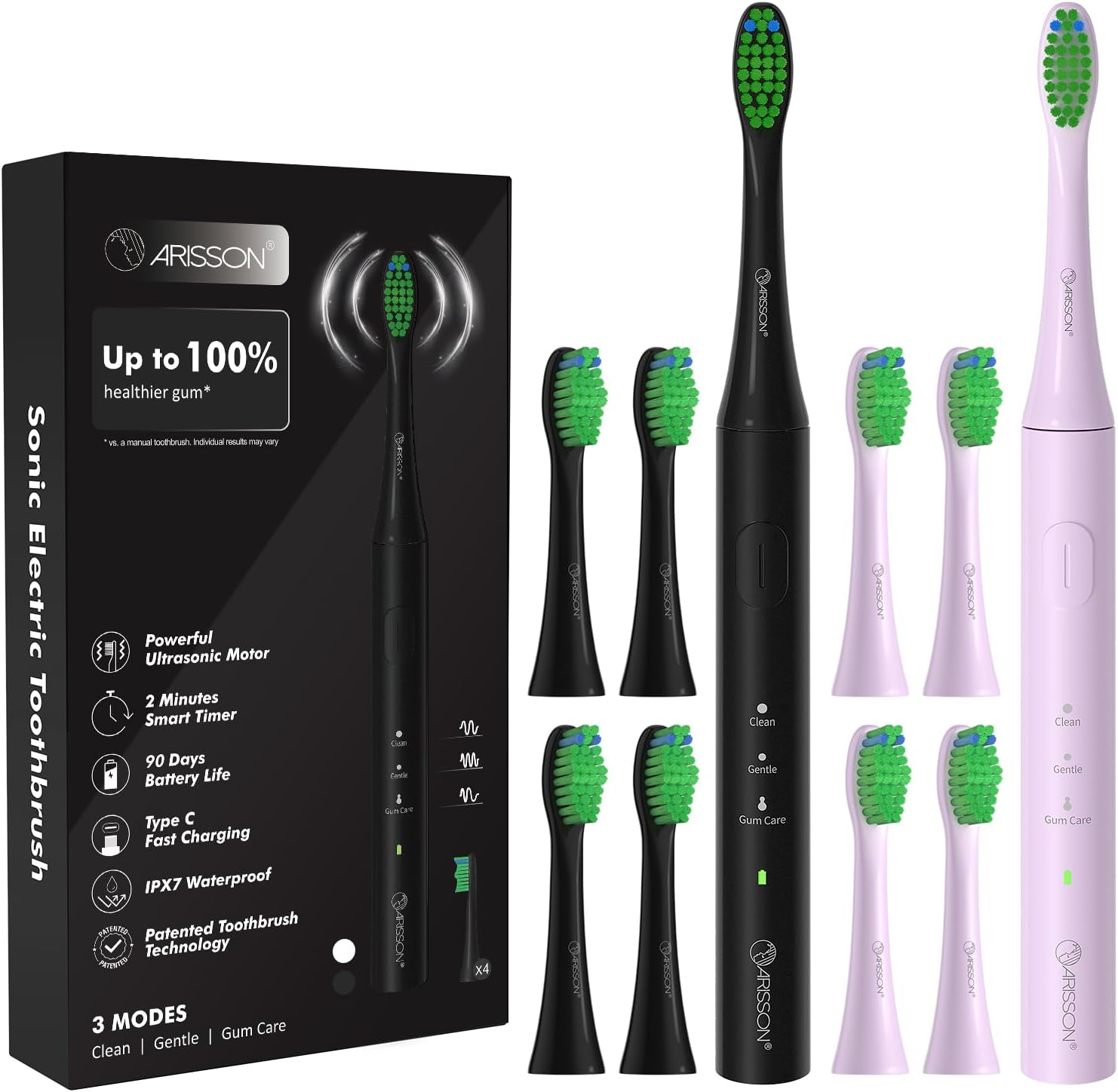 Cepillo de dientes eléctrico Sonic para adultos y niños con 4 cabezales de cepillo, carga rápida tipo C, cepillo de dientes para dentaduras, cepillo