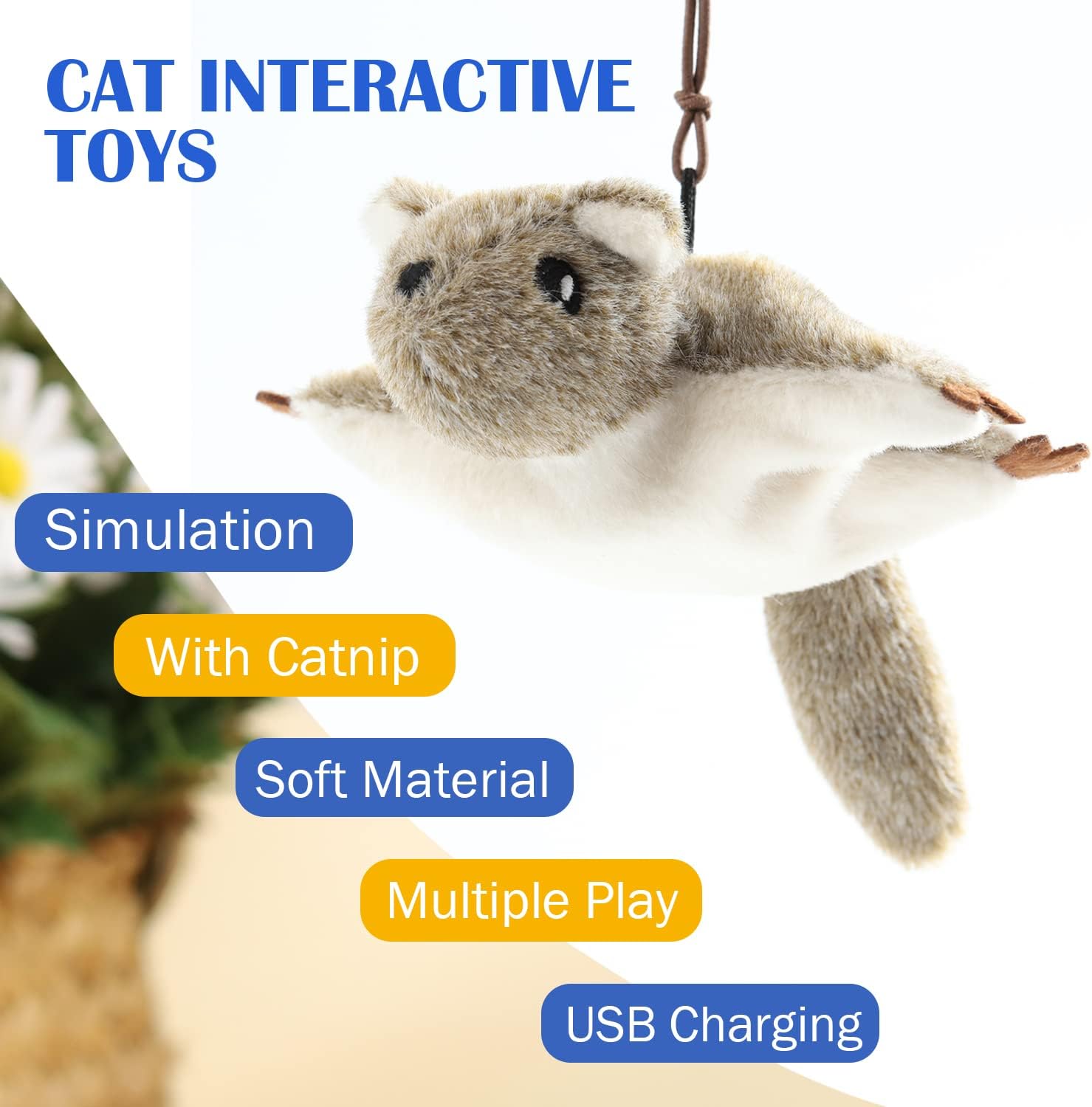 Juguetes para gatos, juguete interactivo automático para gatos de interior, juguete colgante chirriante de hierba gatera voladora, ardilla voladora,