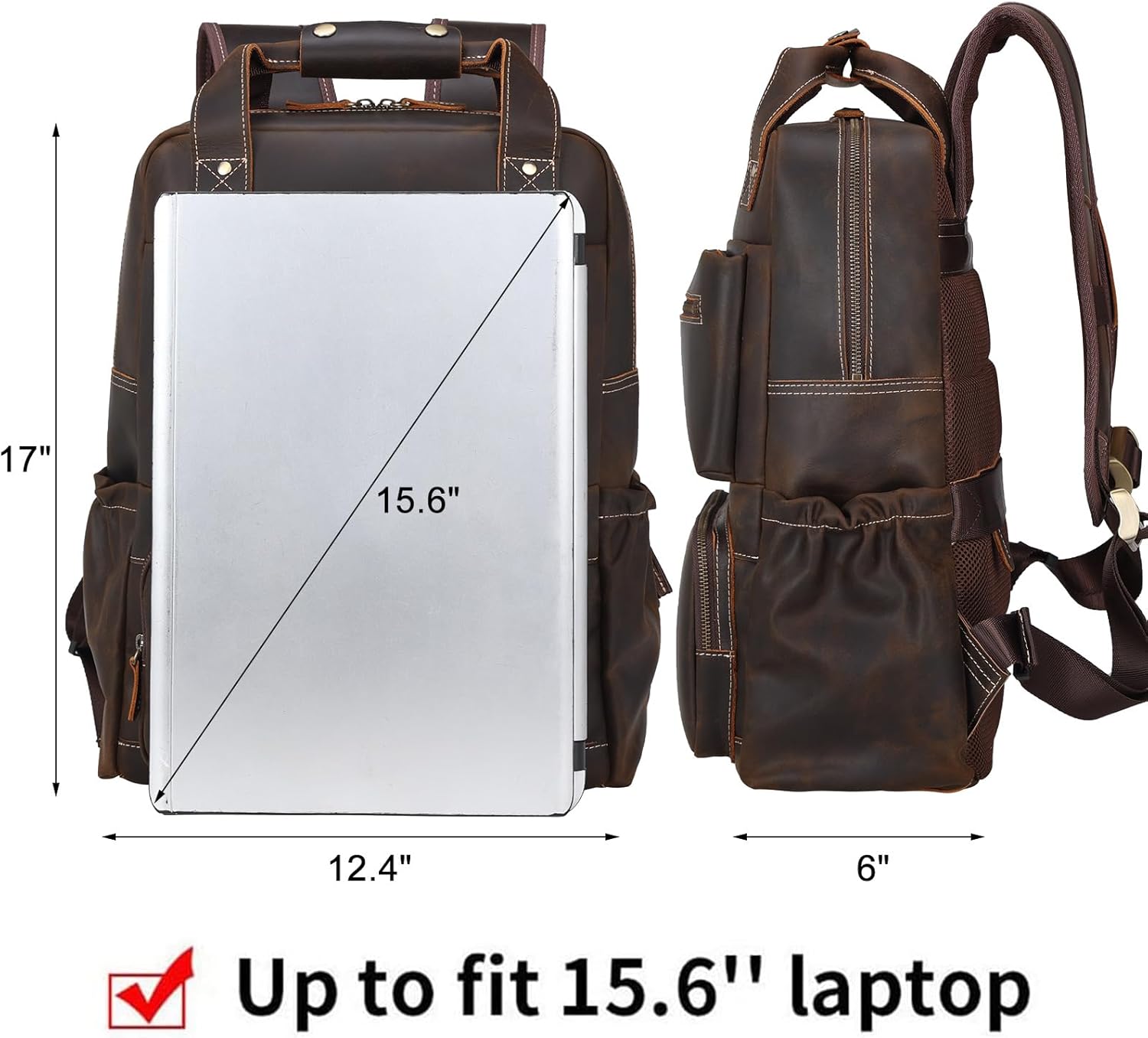 TIDING Mochila de cuero para hombre Mochila para portátil de 17.3 pulgadas, mochila de gran capacidad para viajes de negocios y oficina, Marrón