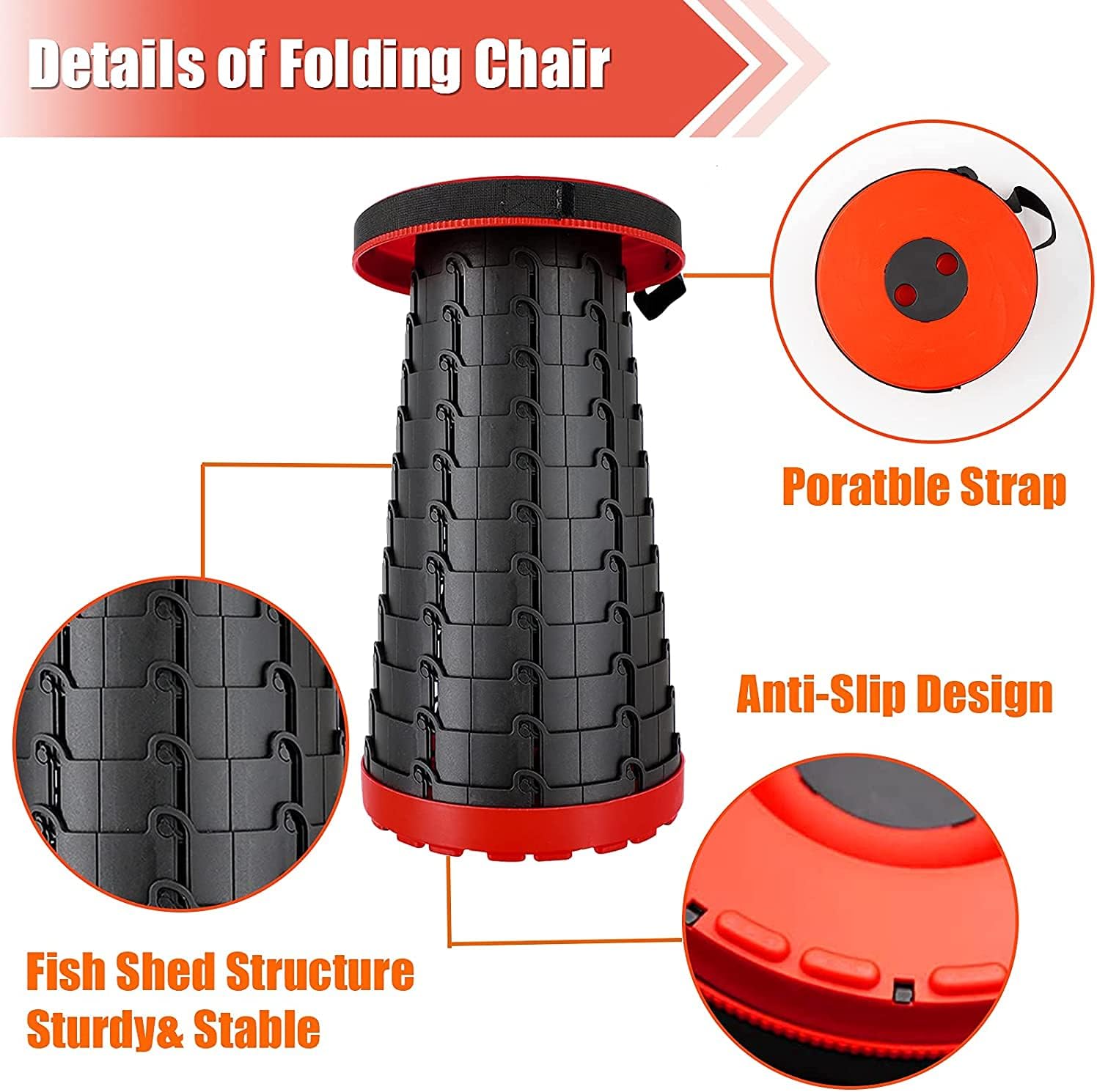 Taburete plegable ajustable para campamento, taburete plegable telescópico portátil con almohadilla para mochila, silla plegable y retráctil