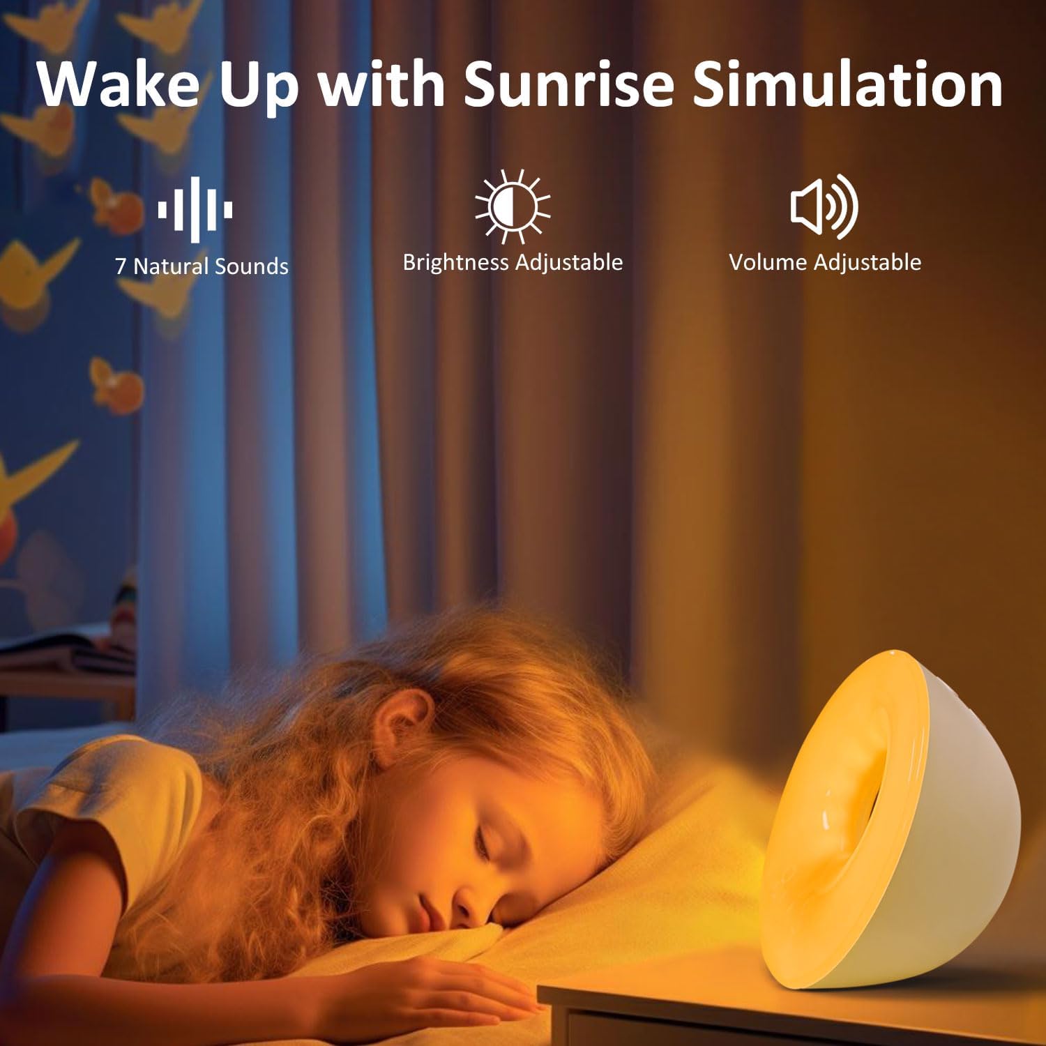 Reloj despertador con luz, altavoz Bluetooth, sonidos naturales, para niños, personas que duermen mucho