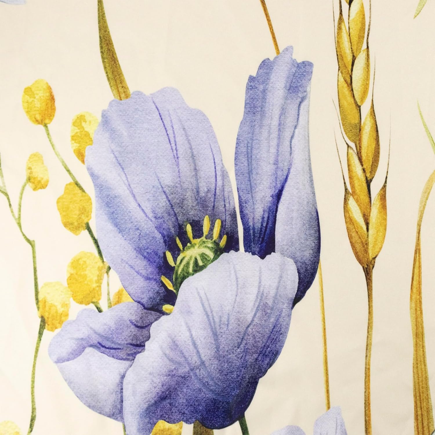 Cortina de ducha rústica con flores silvestres azules y amarillas sobre beige, juego de cortina de ducha para baño, cortina de baño de tela rústica