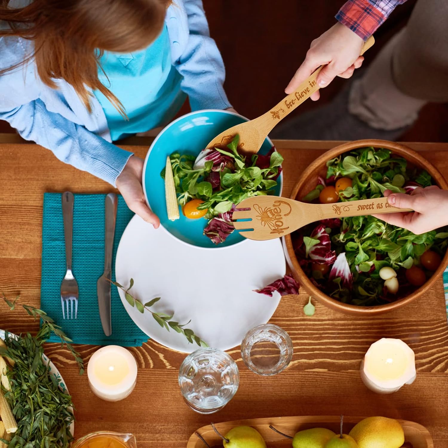 Cucharas de madera para cocinar, divertidas citas inspiradas, juego de utensilios de cocina grabados con láser, suministros de cocina, cuchara de