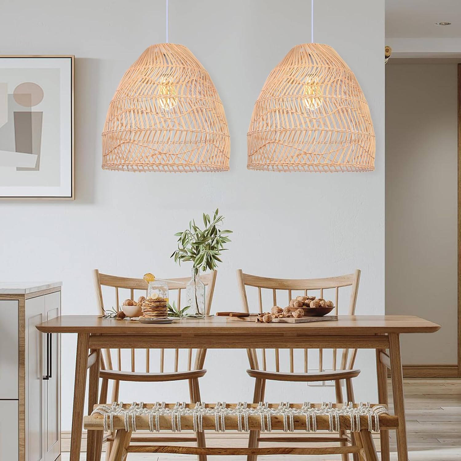 Arturesthome Lámpara colgante de ratán, lámpara de mimbre estilo bohemio, cesta de techo, lámpara colgante grande de tejido natural para fregadero