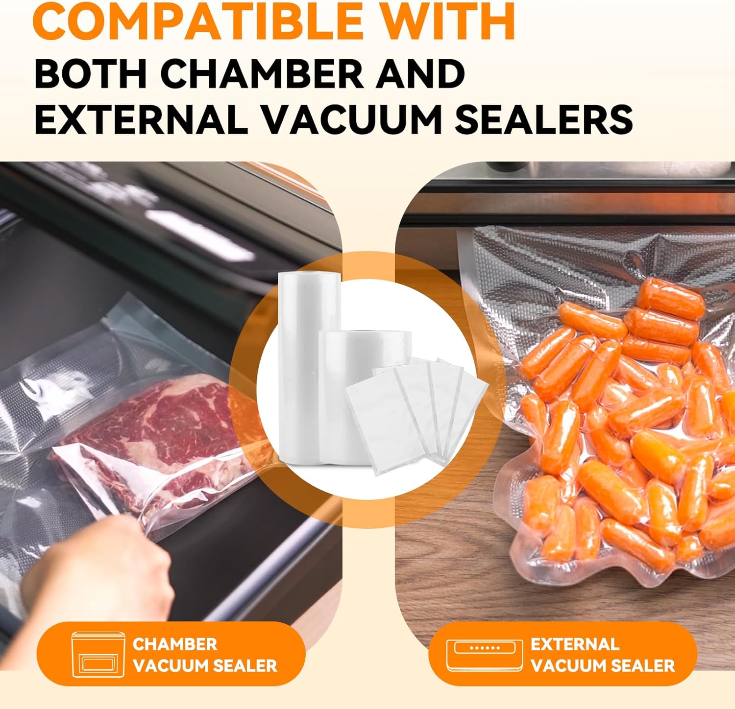 Bolsas selladoras al vacío para alimentos, 200 bolsas precortadas de 8 x 12 pulgadas, ideales para almacenamiento de alimentos, Sous Vide y