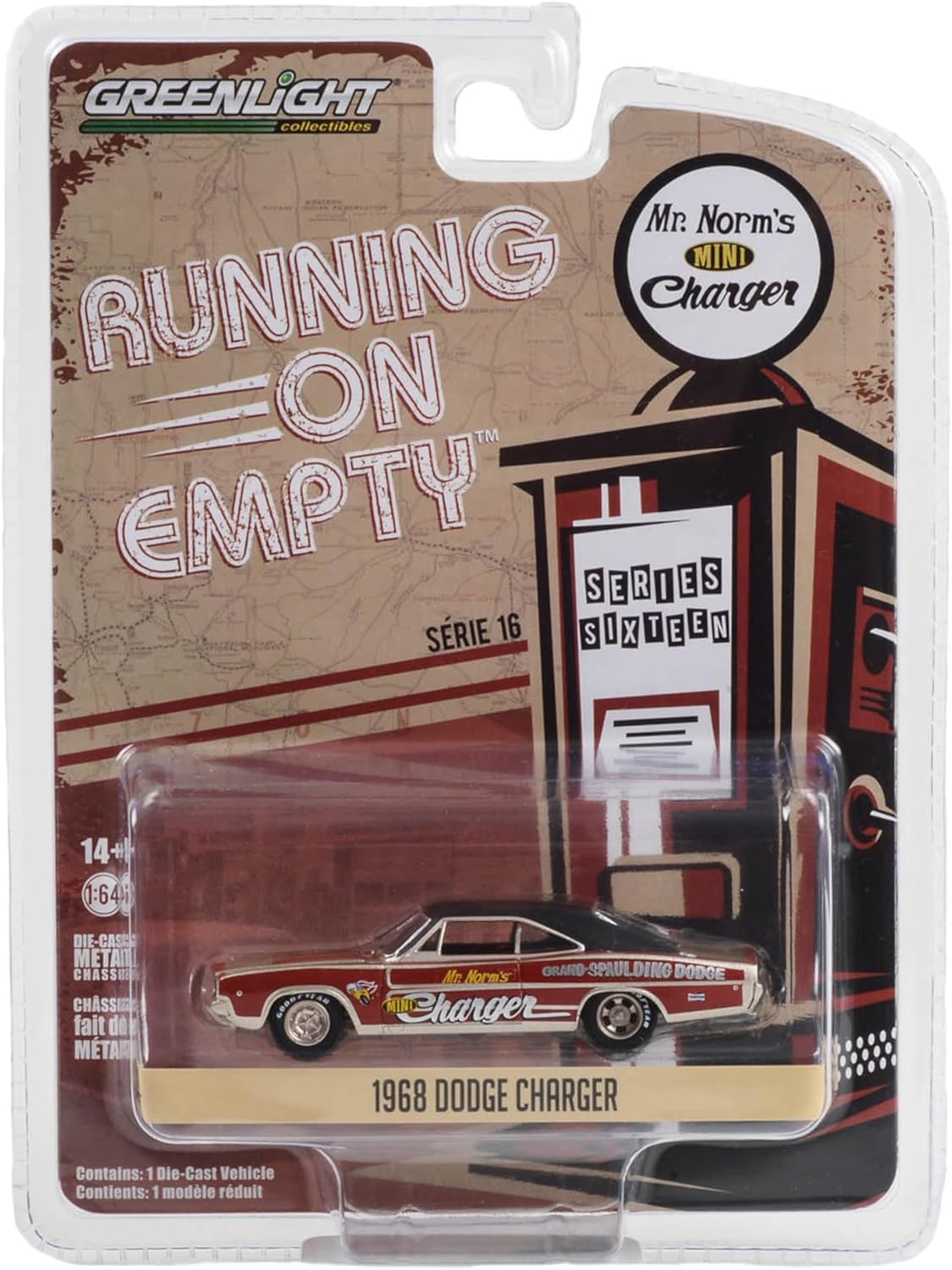 1968 Cargador rojo oscuro y dorado con parte superior negra Grand Spalding Dodge Mr. Norm s Mini Charger Funny Car Tribute Running on Empty Series