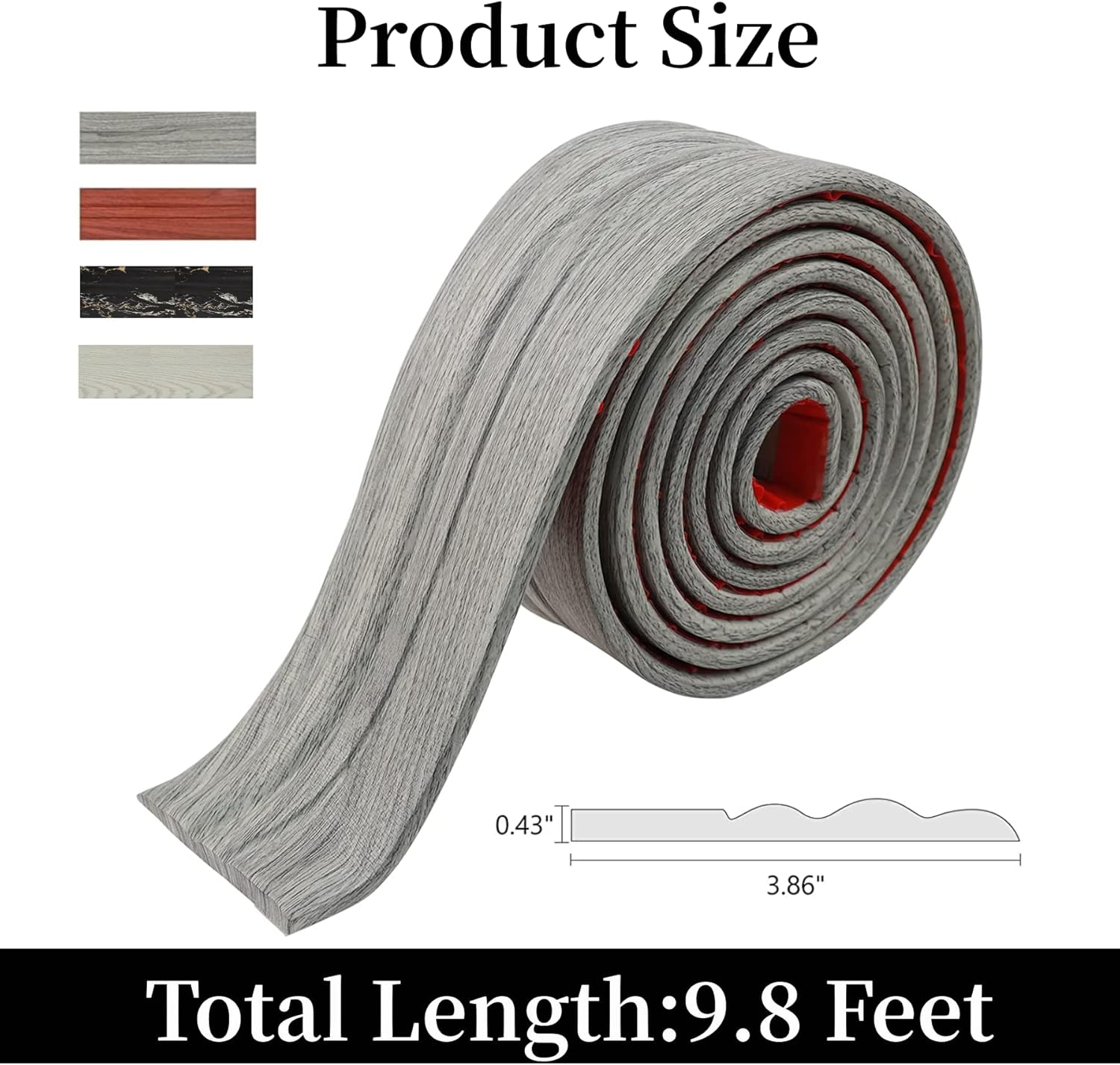 Moldura flexible para zócalo, 4 pulgadas de ancho x 9.8 pies de largo, base de pared de vinilo autoadhesivo, base de cala para despegar y pegar,