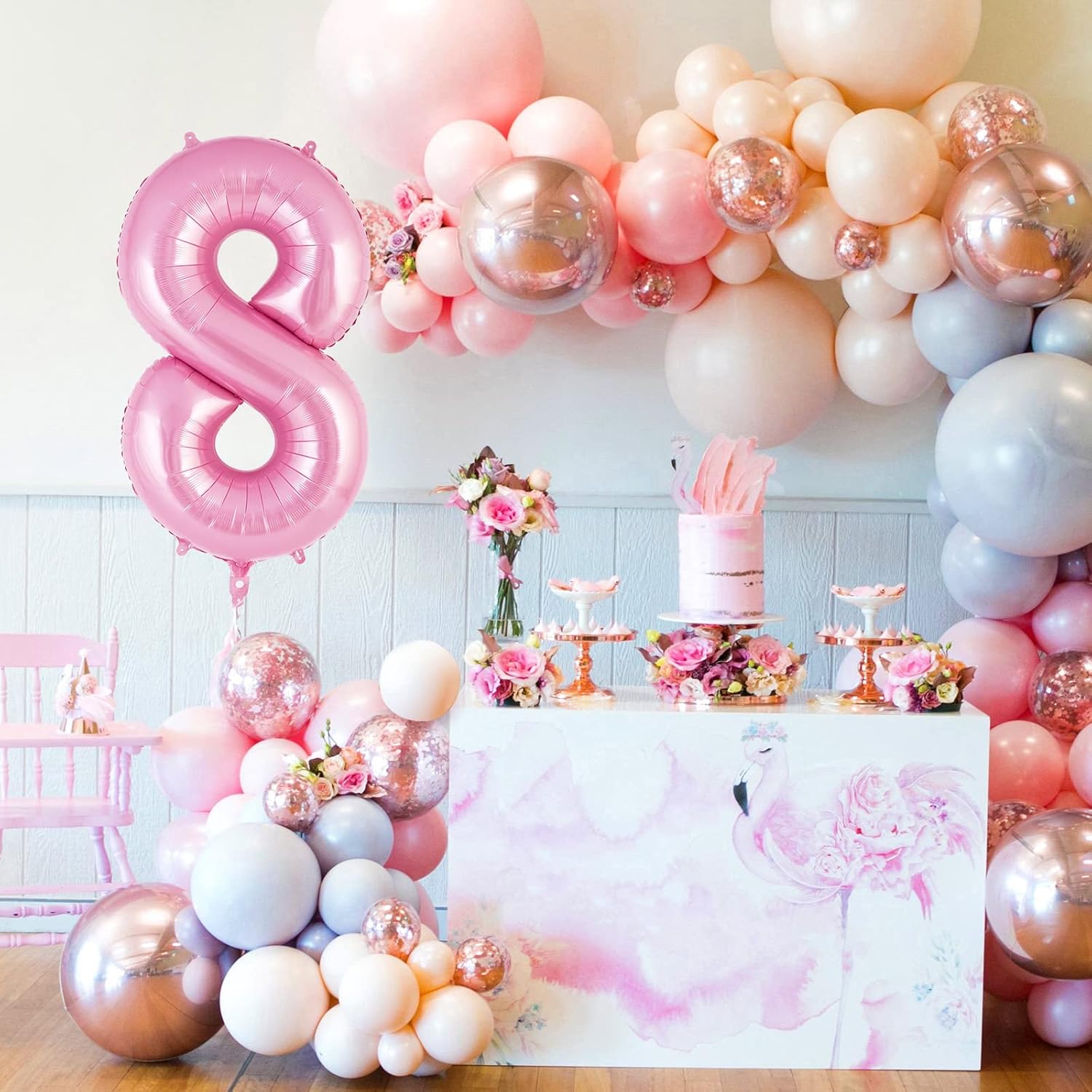 Globo rosa del número 8 de 40 pulgadas, globos grandes de aluminio con helio, globos gigantes gigantes de Mylar número 8 para fiestas de cumpleaños