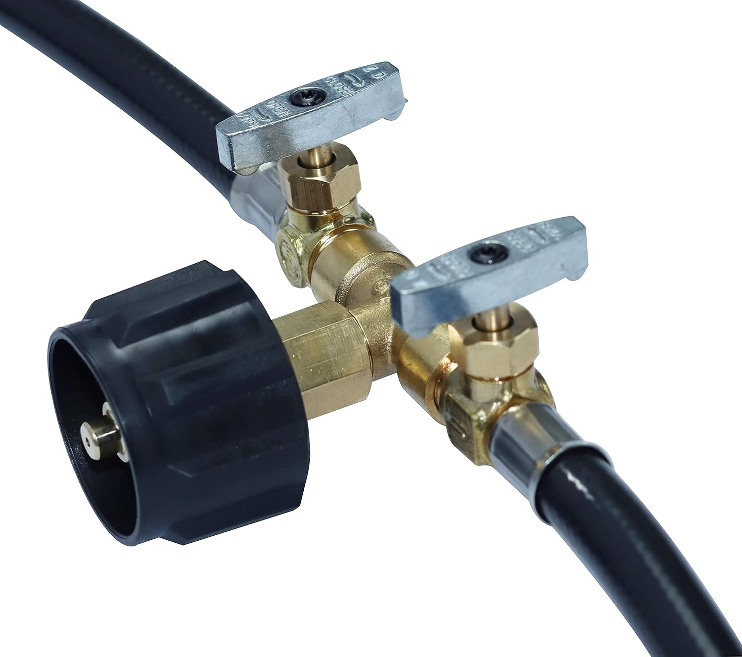 METER STAR Adaptador convertidor de tanque de propano Cga de 5 pies de 2 vías con interruptor y divisor en Y, 350 psi, manguera de extensión de alta