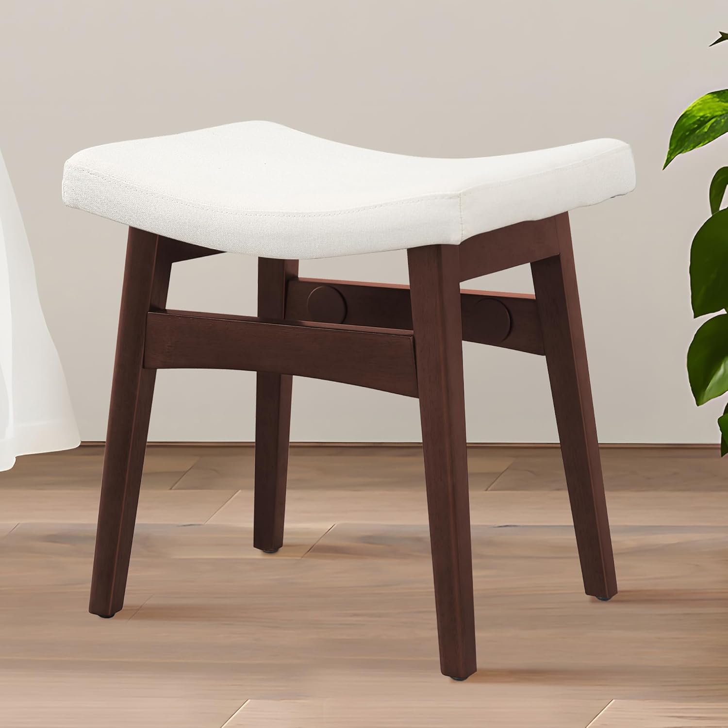 COSTASKF Taburete de tocador, taburete con cojín de sillín, moderno banco otomano con patas de madera maciza y asiento tapizado para entrada,