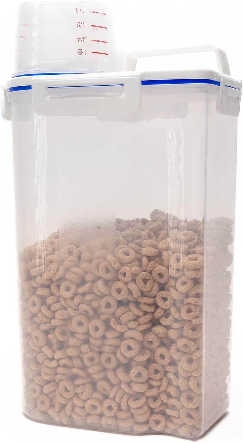 Recipiente de almacenamiento de alimentos, sellado hermético y recipiente de plástico transparente de grado alimenticio, sin BPA, taza medidora,