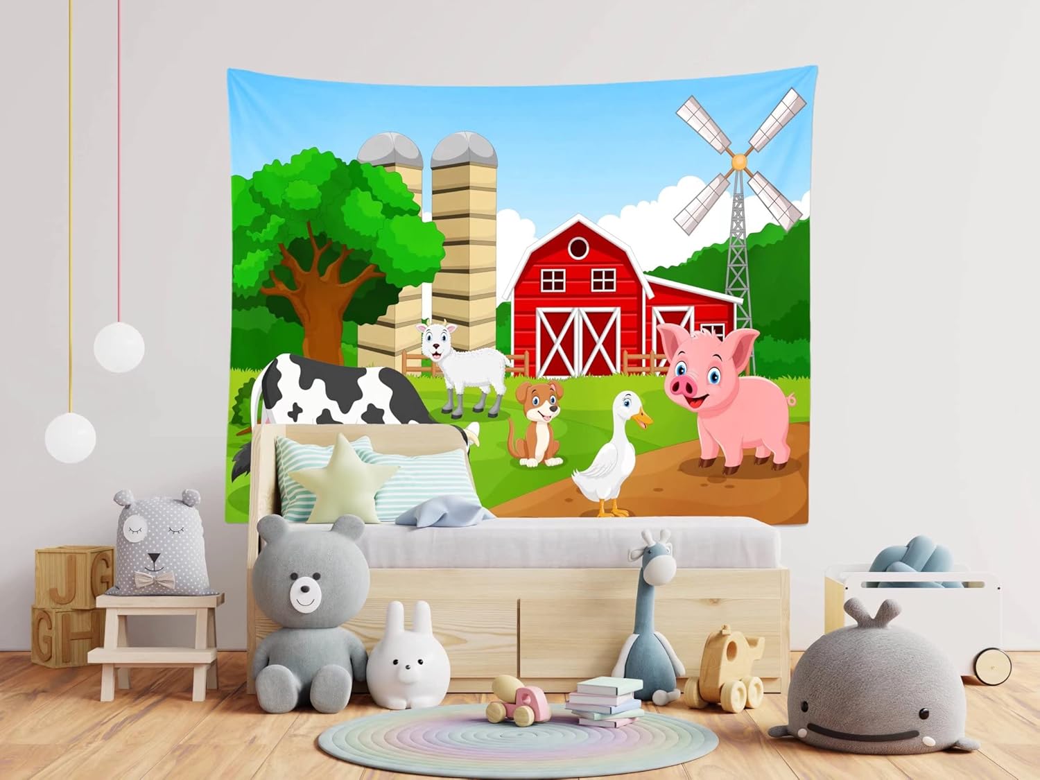 Telón de fondo de tela de 8 x 6 pies, diseño de granjero rojo de dibujos animados, fondo de fotografía para niños, niñas, sesiones de fotos, baby