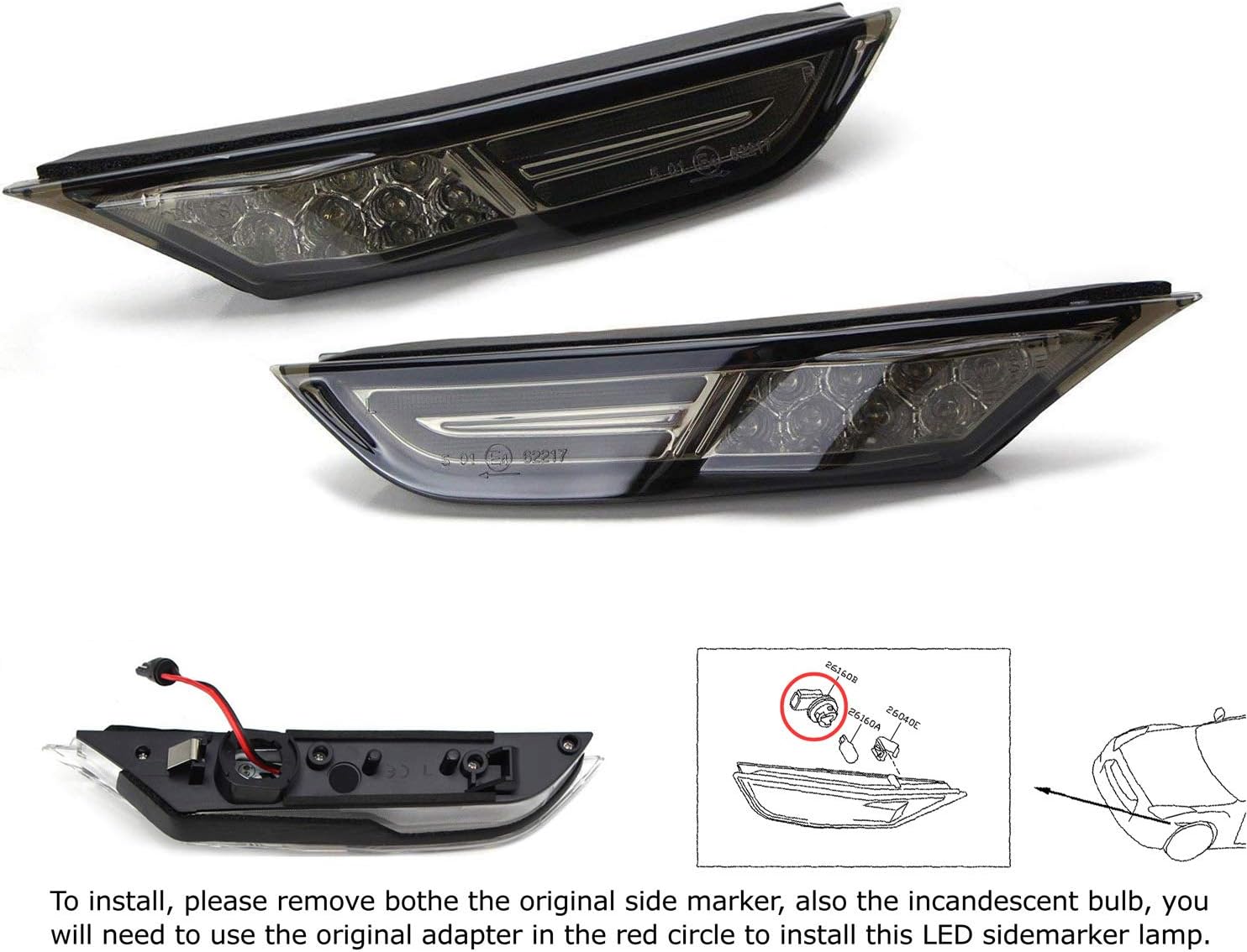 iJDMTOY JDM – Kit de luz de marcador frontal y lateral frontal con lente ahumada 3D ámbar, compatible con Nissan GT-R 2007 en adelante, alimentado