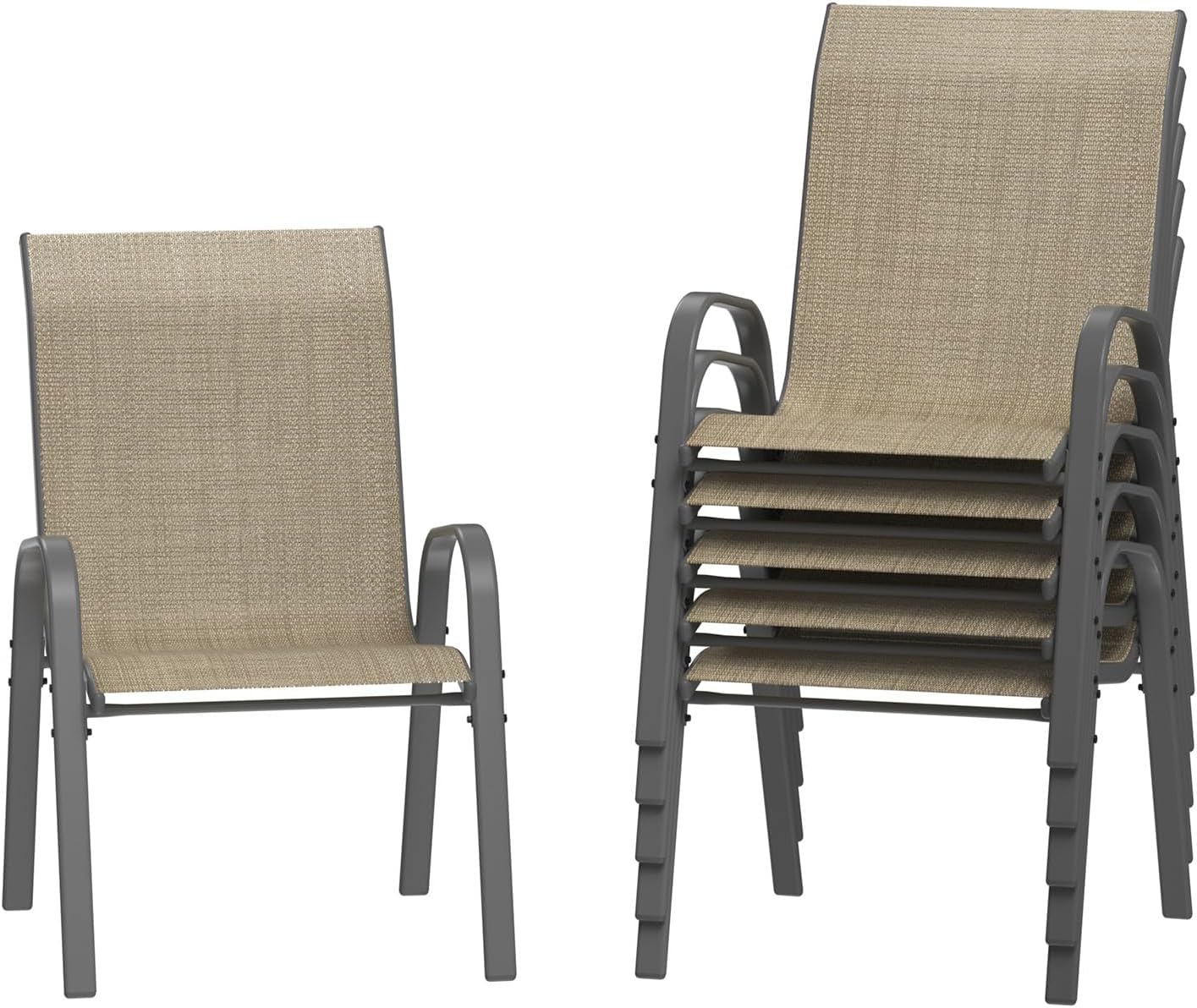 Amopatio Juego de 6 sillas de patio, sillas de comedor apilables para todo tipo de clima, transpirables, cómodas, transpirables, muebles de jardín