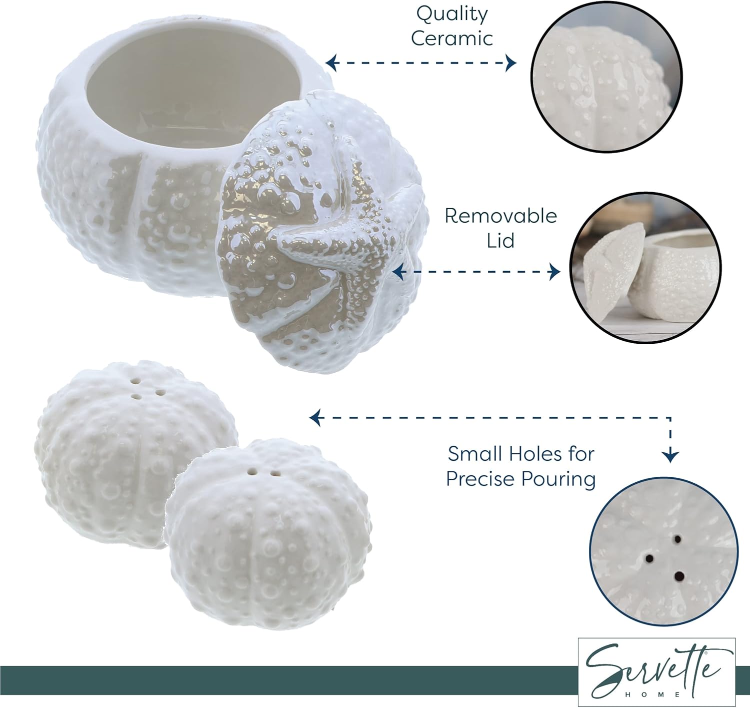Salero y pimentero de cerámica y azucarero de porcelana – Erizos