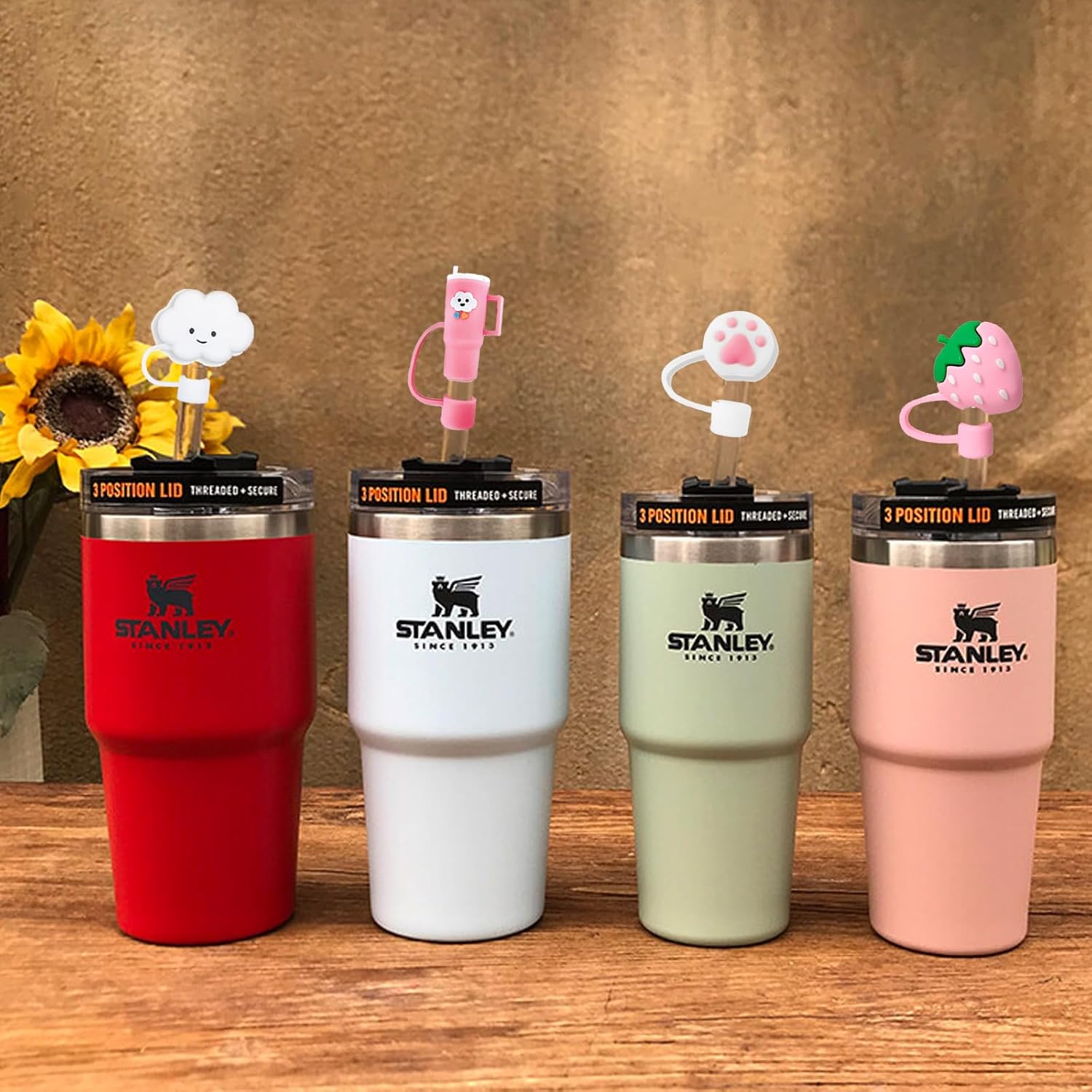 8 fundas para popotes compatibles con vasos Stanley de 30 y 40 onzas, reutilizables, bonitas puntas de silicona para popotes, protectores para copas