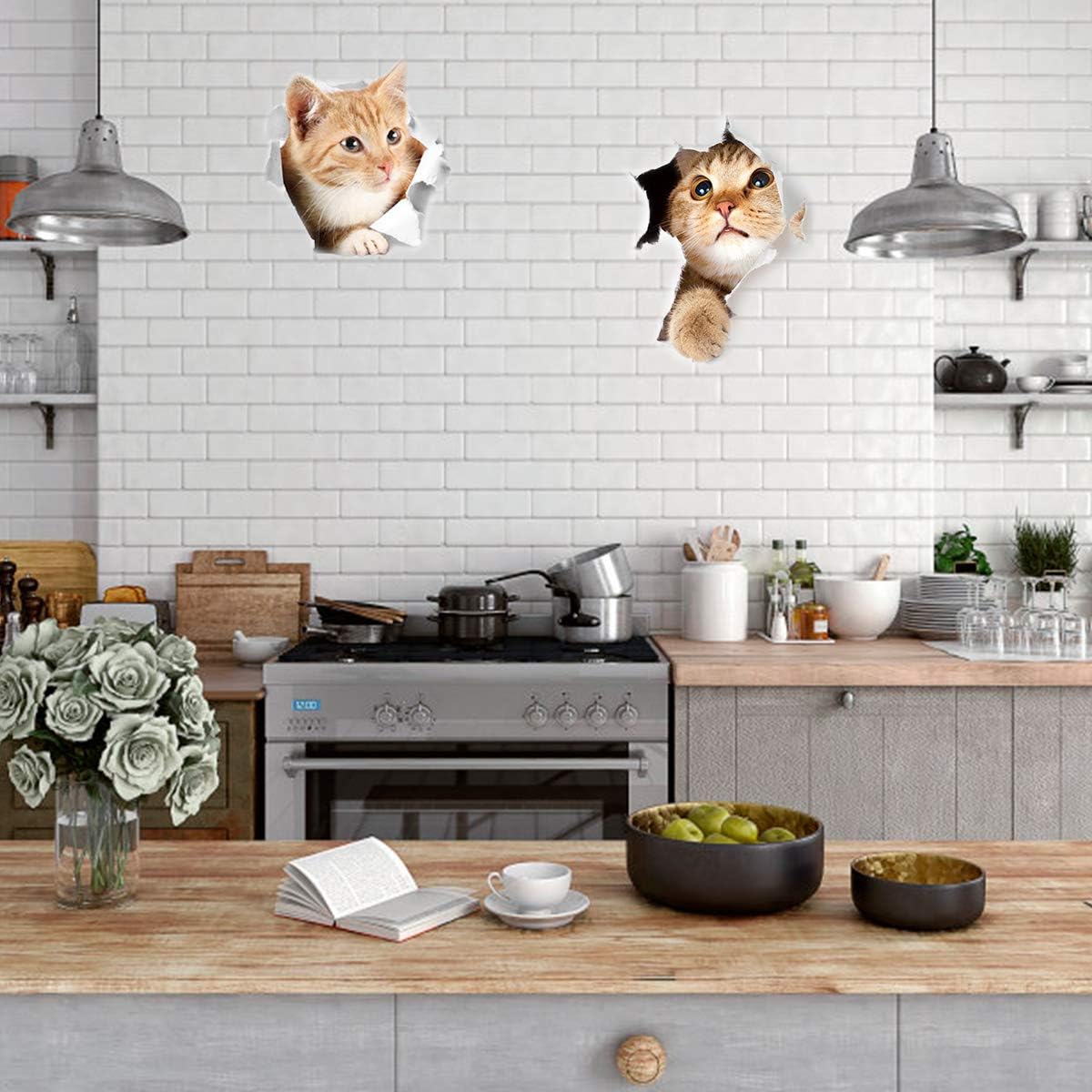 Cieovo Calcomanías de pared grandes con diseño de gatos extraíbles en 3D, calcomanías de pared de animales lindos para niños, carteles de decoración