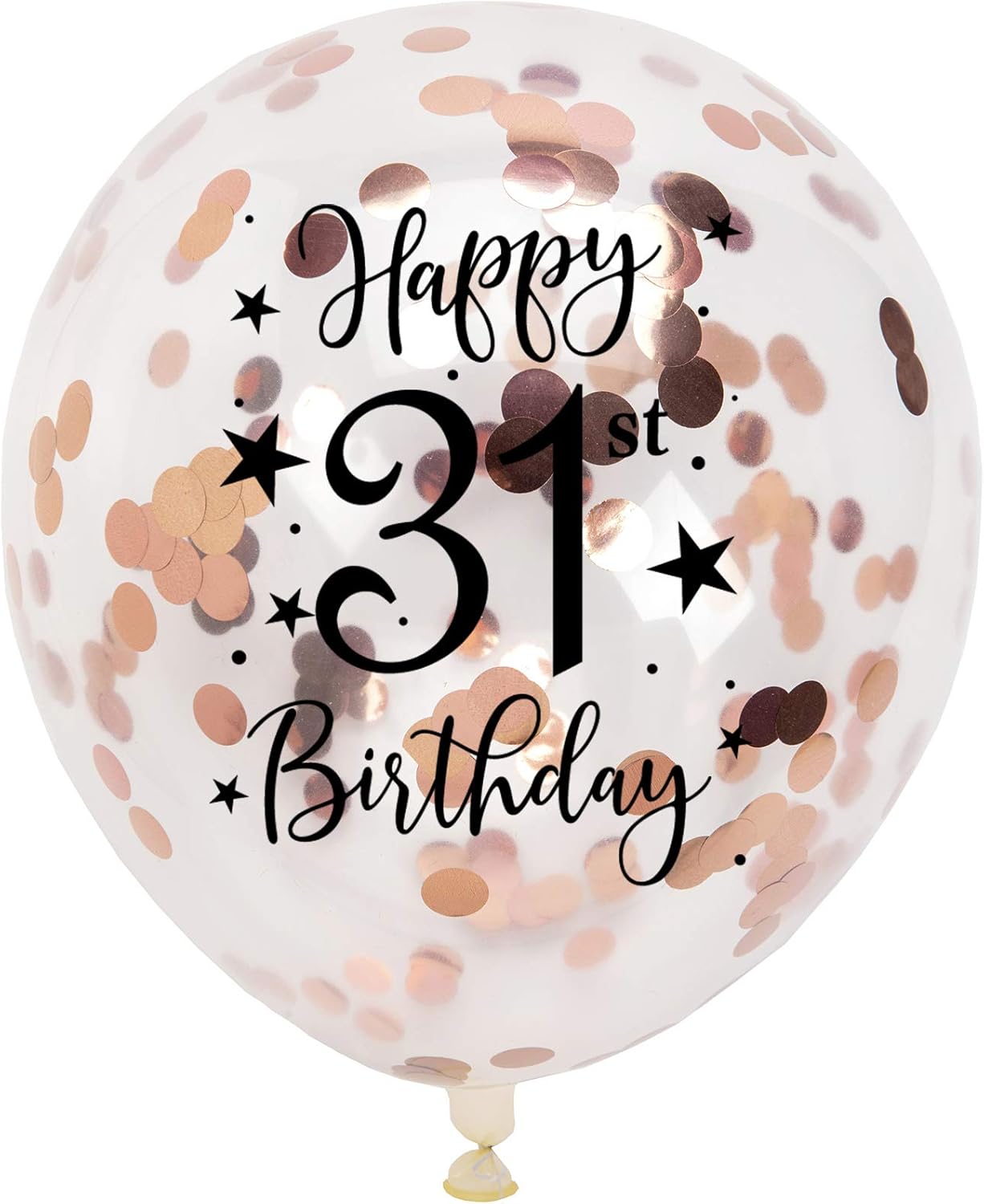Globos de látex con confeti número 31 de oro rosa, decoración de globos de fiesta de cumpleaños de 31 años con confeti, 12 pulgadas, paquete de 16