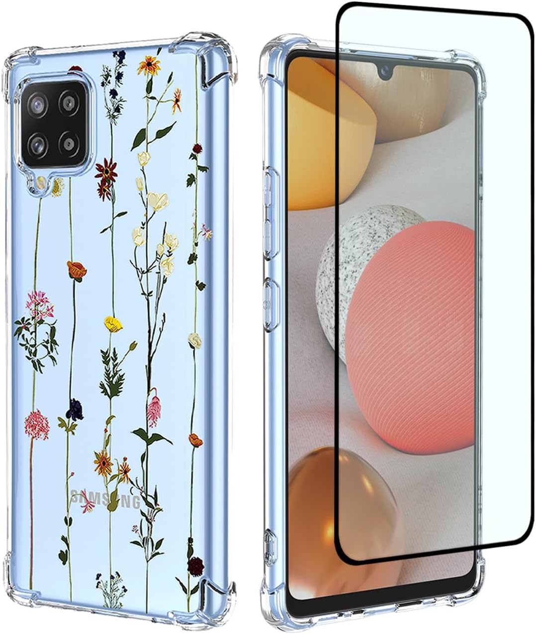 Funda para Galaxy A42 5G, Samsung M42 5G SM-A426 con protector de pantalla, funda transparente con patrones de jardín de flores, funda protectora