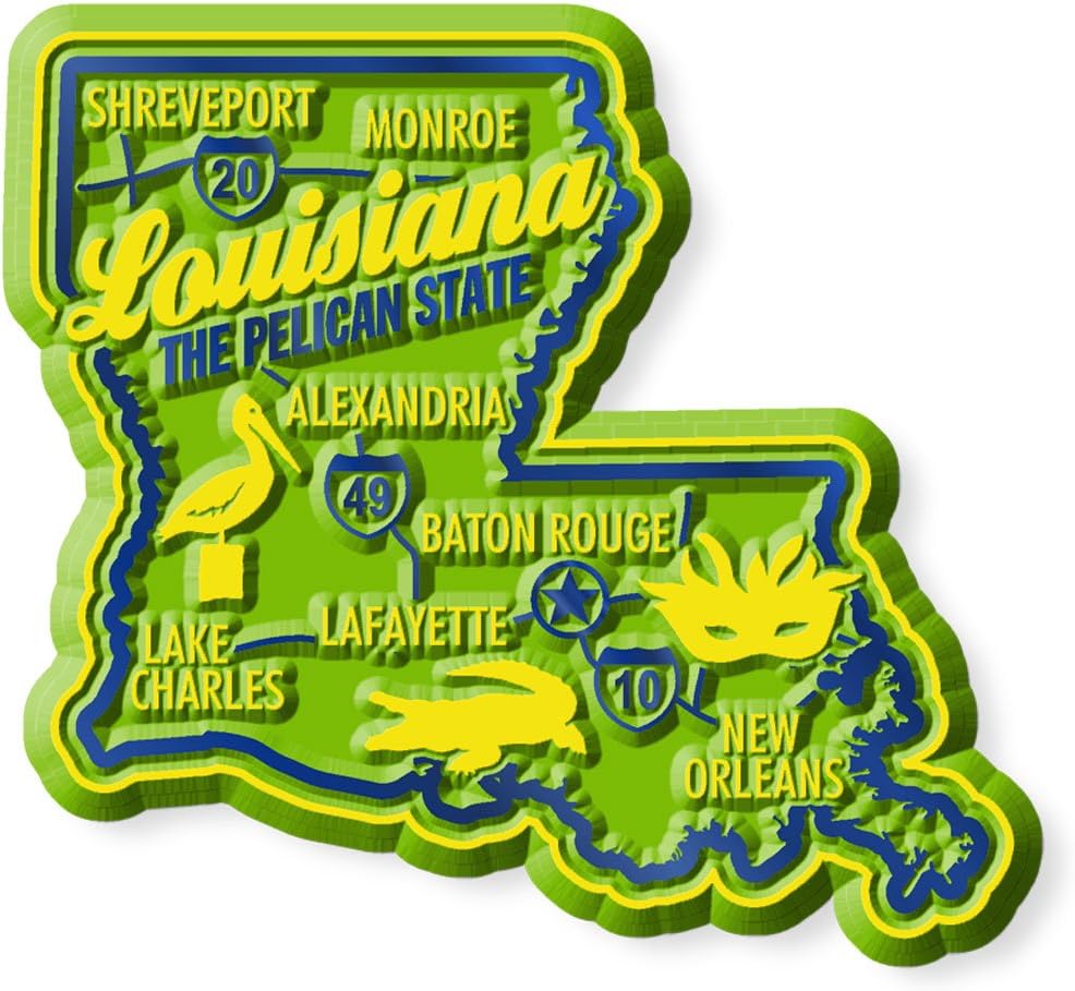 Imán de estado premium Louisiana de Classic Magnets, 2.5 x 2.3 pulgadas, recuerdos coleccionables fabricados en los Estados Unidos