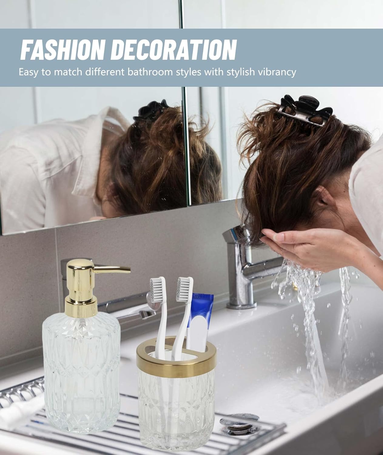 Juego completo de 5 accesorios de baño blancos, soporte para cepillo de dientes, vaso, dispensador de loción, jabonera, frascos de hisopos de