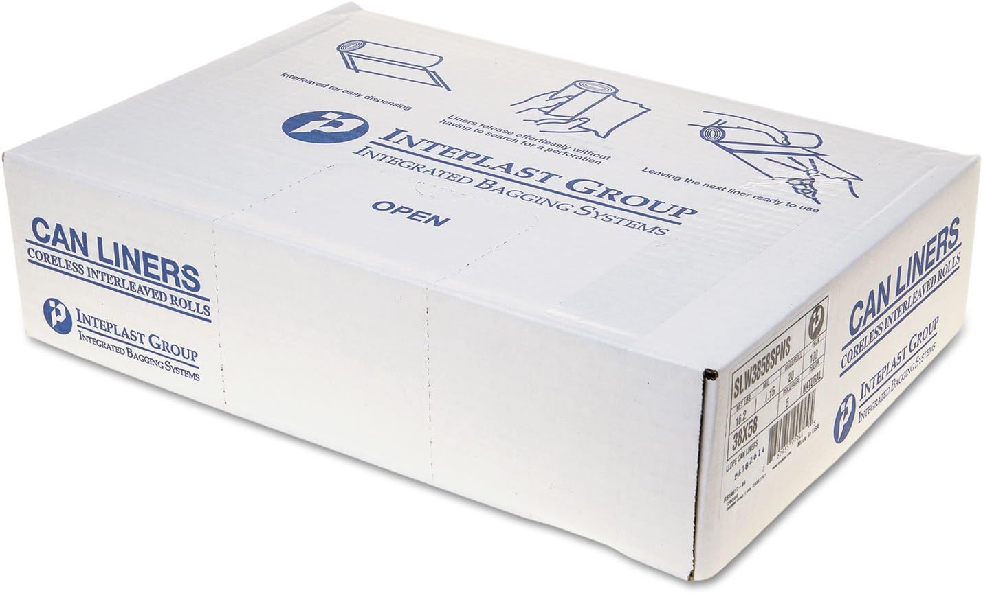 Revestimiento para latas de baja densidad, 38 X 58, 60 galones, 1.15 mil, transparente, 20rollo, 5caja