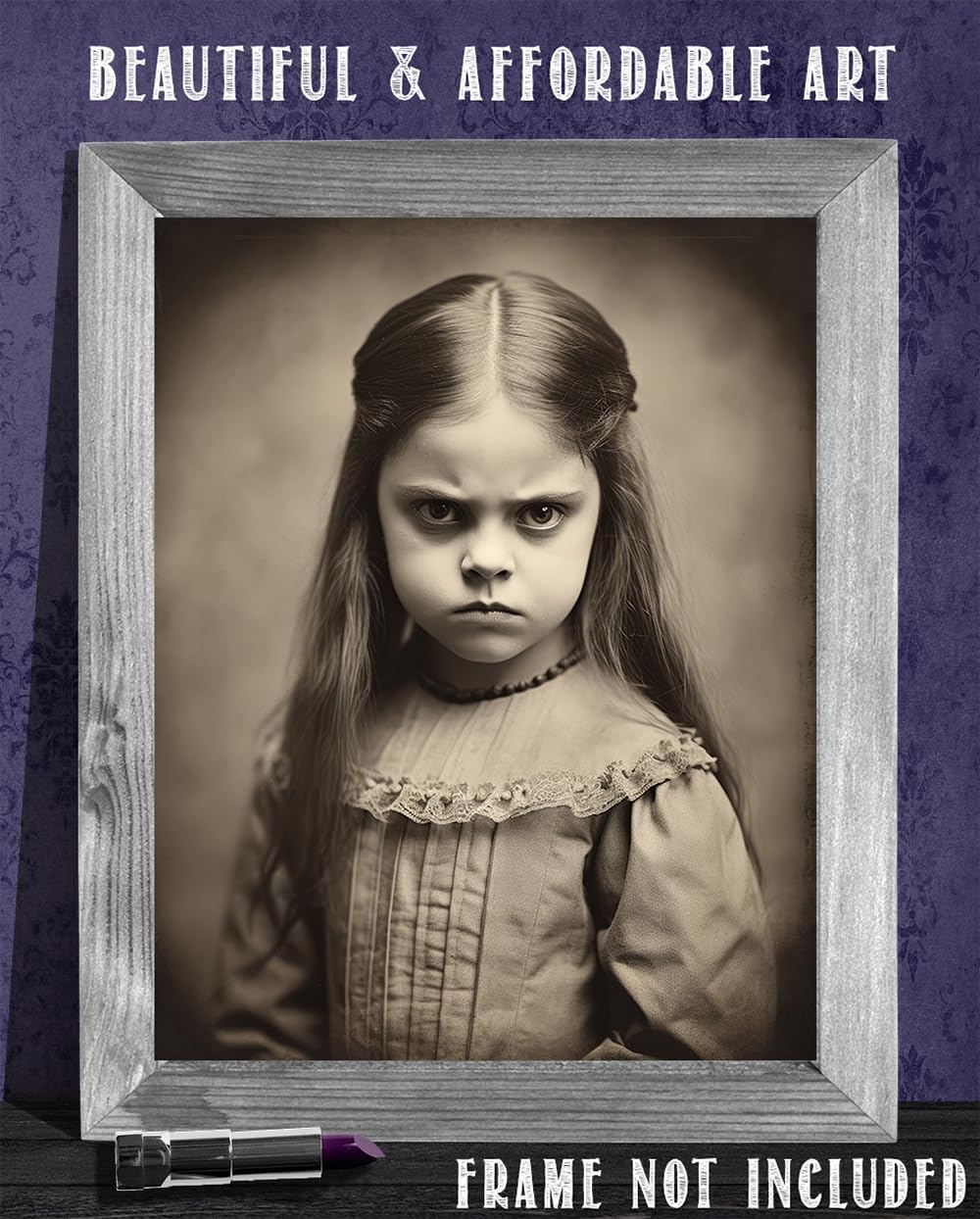 Póster vintage de retrato de niña diabólica con ojos deslumbrantes sin marco de 11 x 14 pulgadas, diseño gótico extraño, espeluznante, espeluznante,