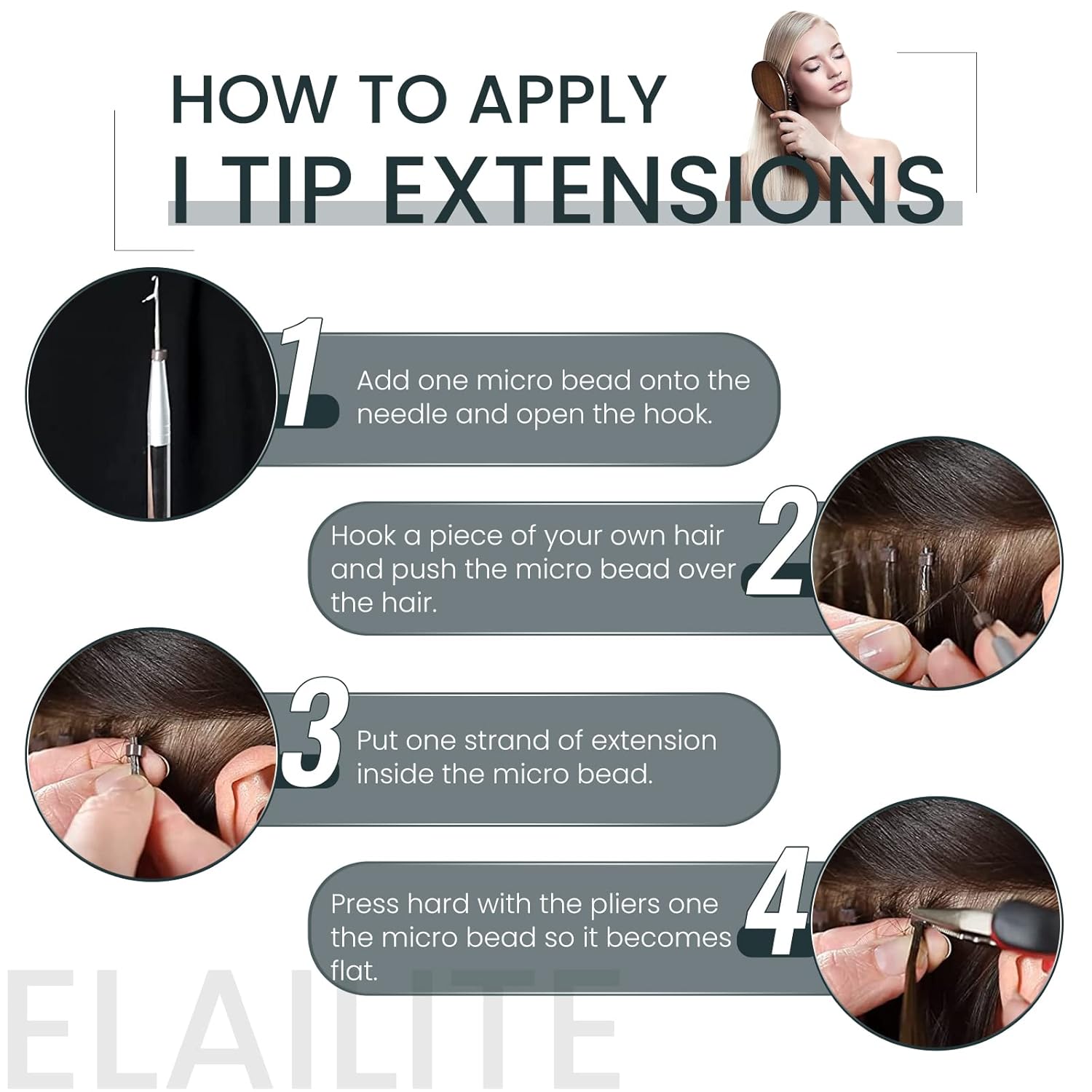 Elailite I Tip – Extensiones de cabello humano V3.0 Itip con queratina en barra unida, cabello real, sedoso, lacio, natural, #4, mezcla de marrón