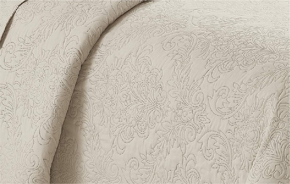 Home Collection – Elegante juego de colcha en relieve, tamaño grande, color liso, Poliéster, Beige, Full Queen