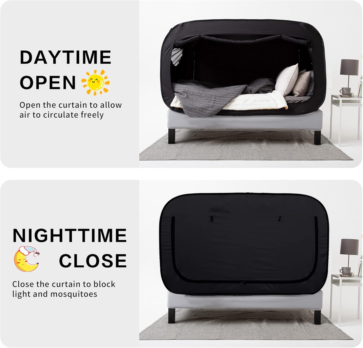 Tienda de campaña desplegable para privacidad, para uso en interiores, toldo para cama para dormir, con puerta doble y ventana de malla mosquitera,