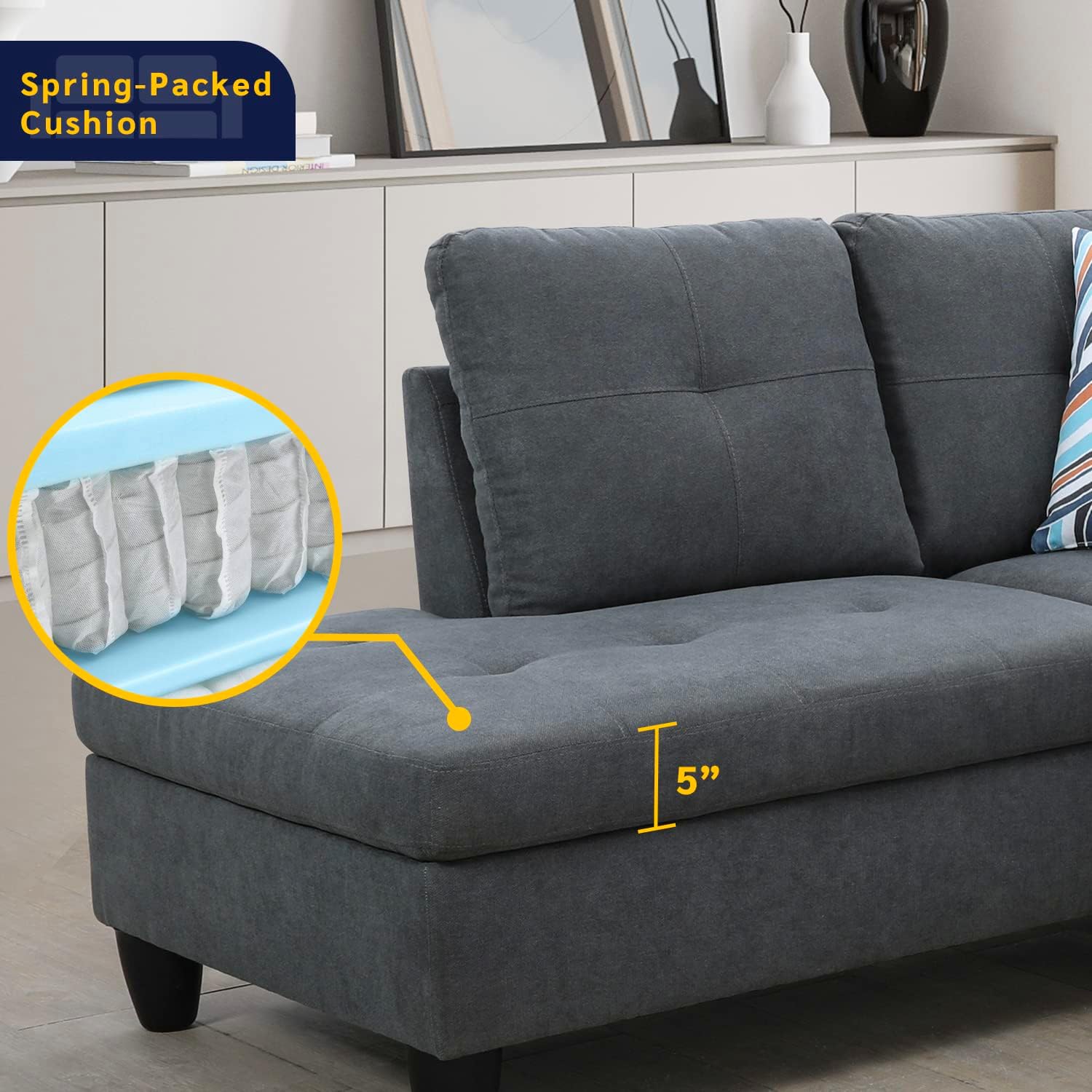 Star Home Living Maryland – Sofá seccional orientado a la izquierda, en forma de L, color gris oscuro