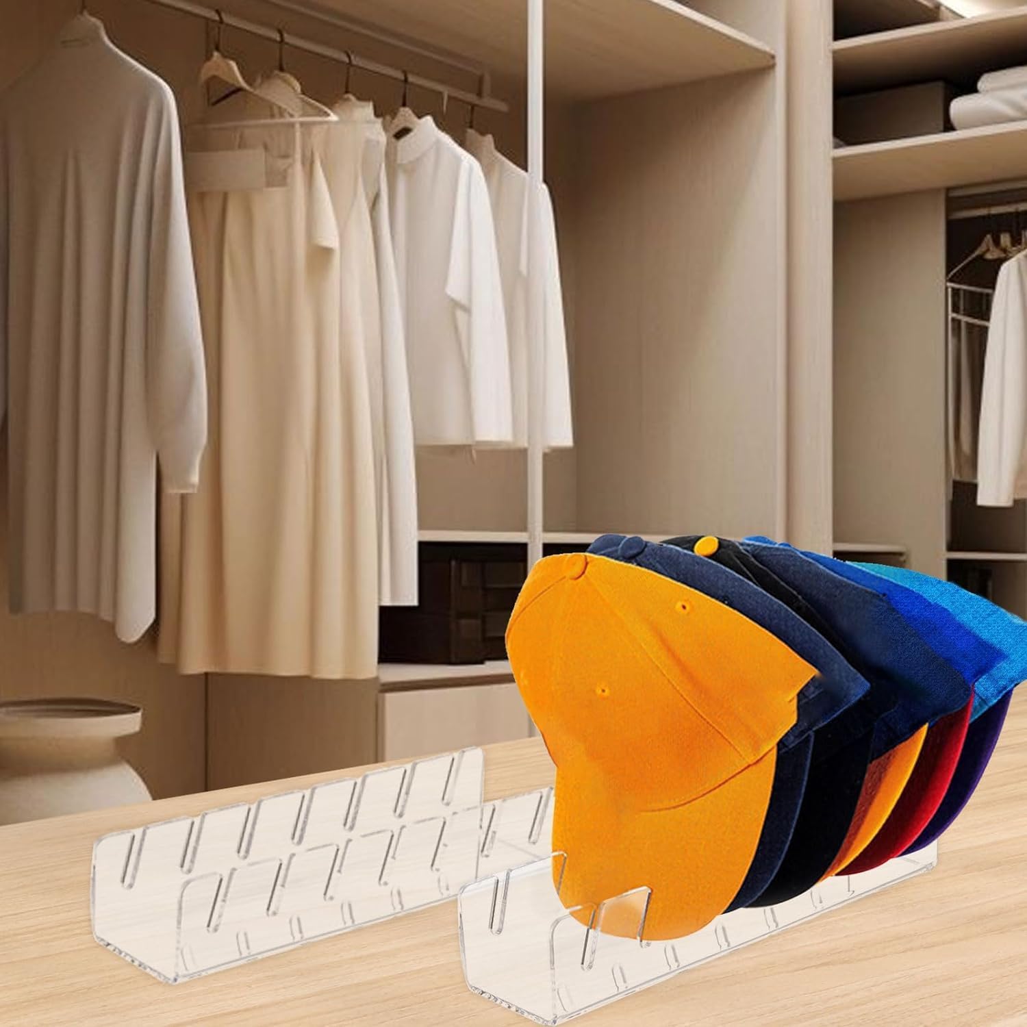 SGELMA Soporte para gorras de béisbol 2024, 2 unidades, organizador de sombreros de acrílico sin instalación para 14 gorras de béisbol, estantes