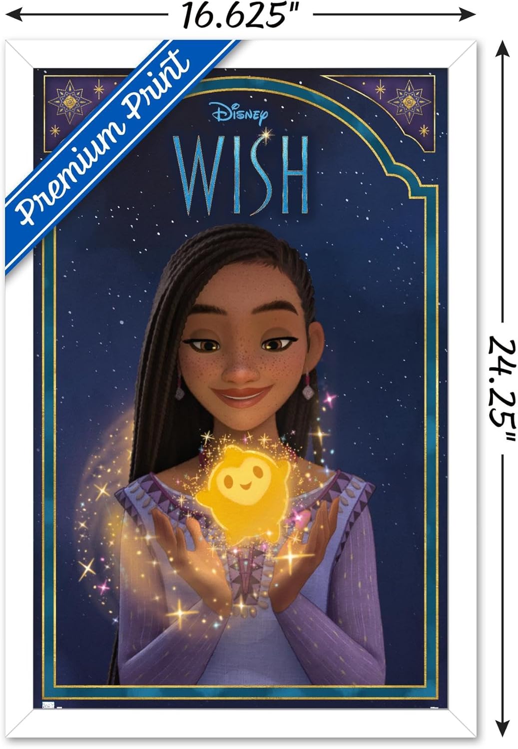 Trends International Disney Wish – Póster de pared Asha & Star, 14.72 x 22.37 pulgadas, versión enmarcada en blanco