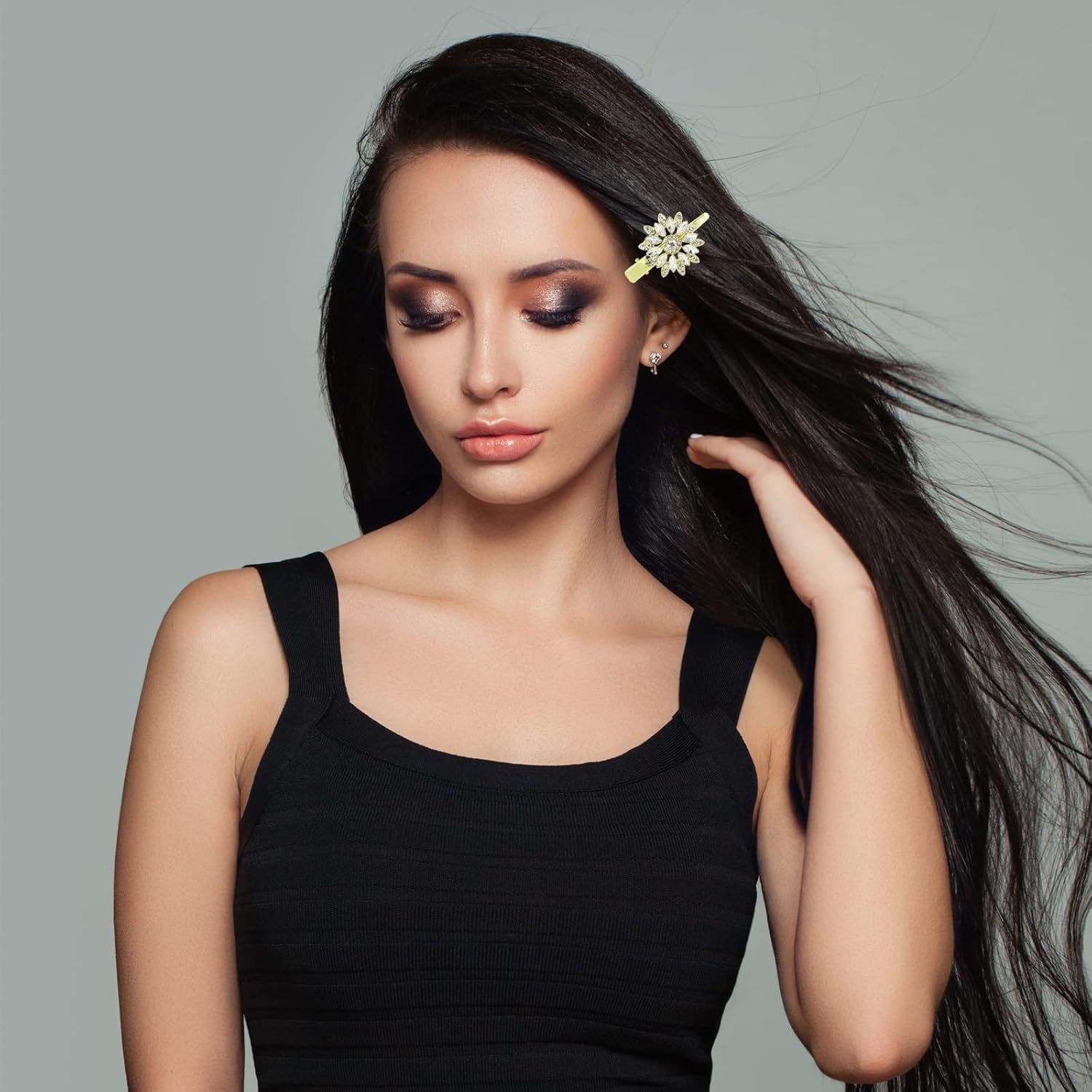 Pinza para el cabello de cocodrilo con diamantes de imitación para mujer, 2 piezas, horquillas de flores brillantes, accesorios para el cabello para